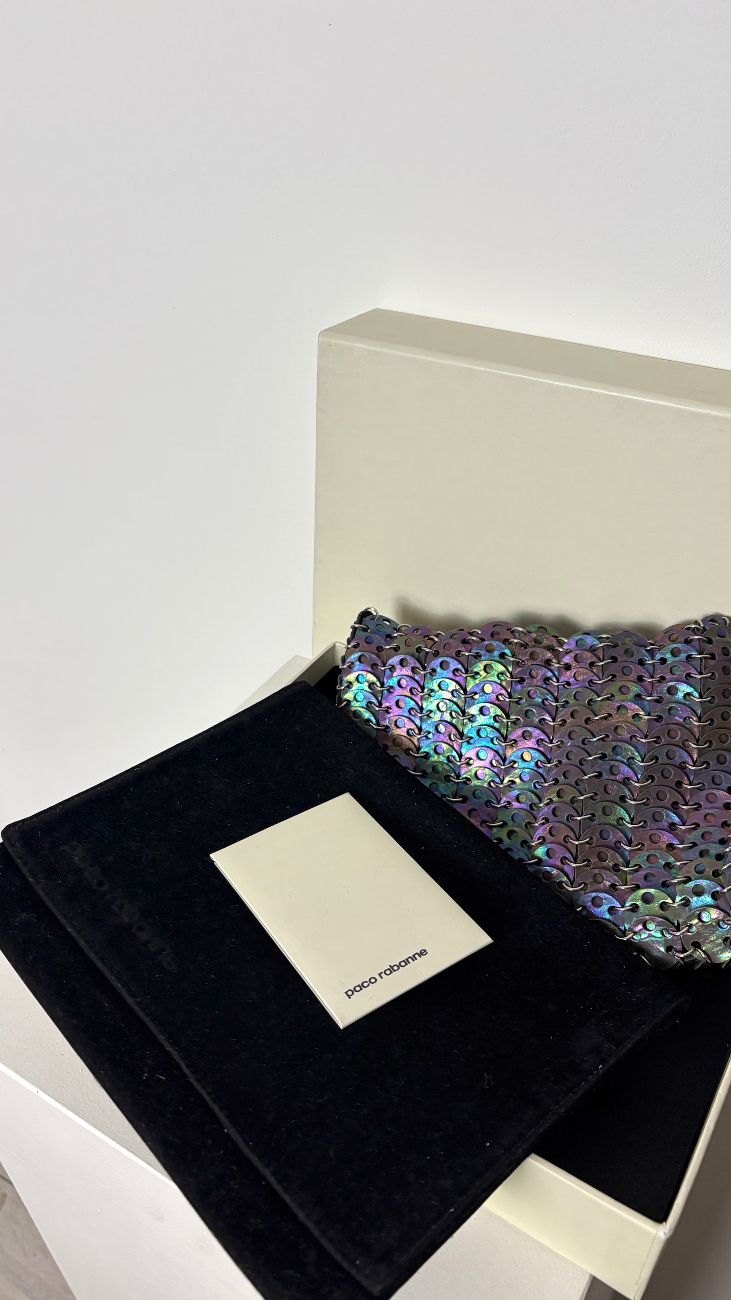 Paco Rabanne iridescent leather chainmail bag