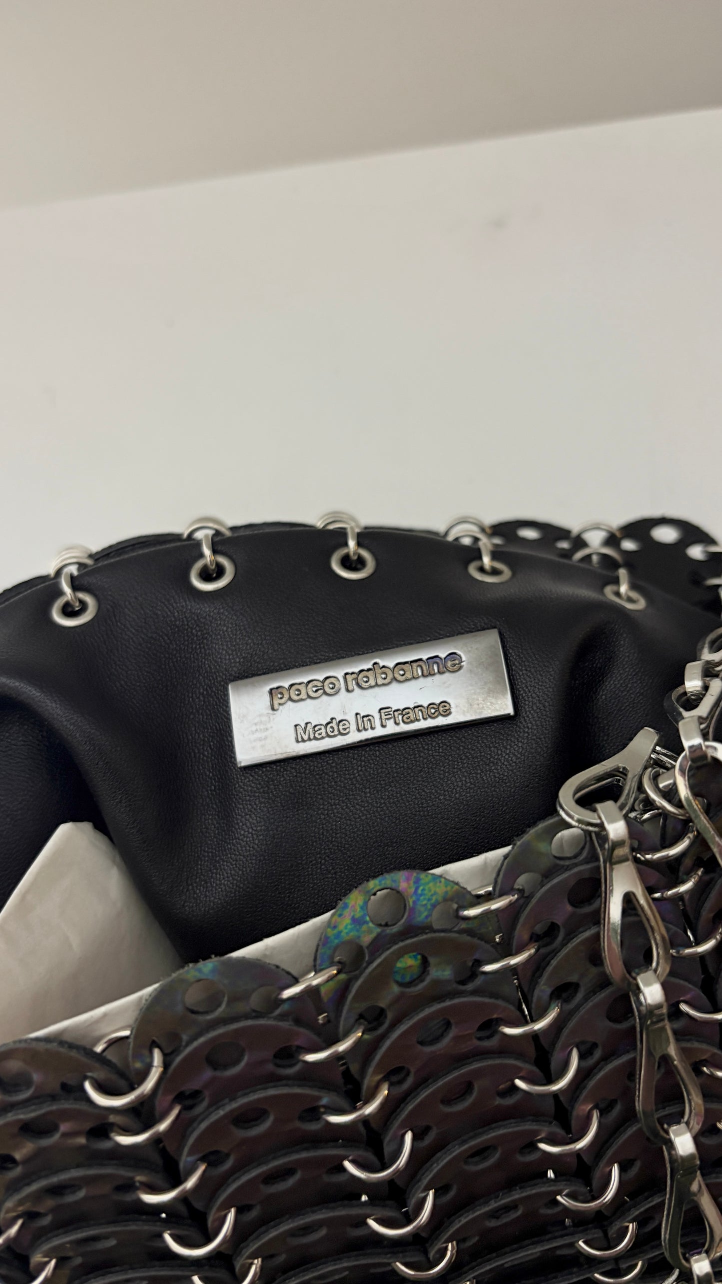 Paco Rabanne iridescent leather chainmail bag