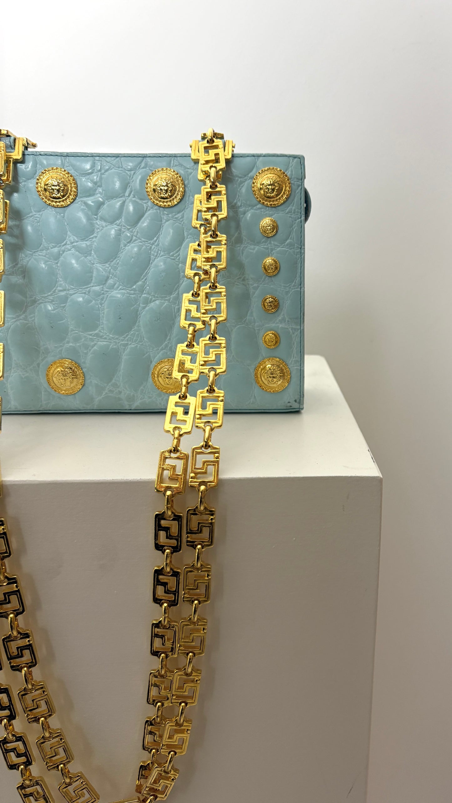 Gianni Versace powder blue crocodile purse