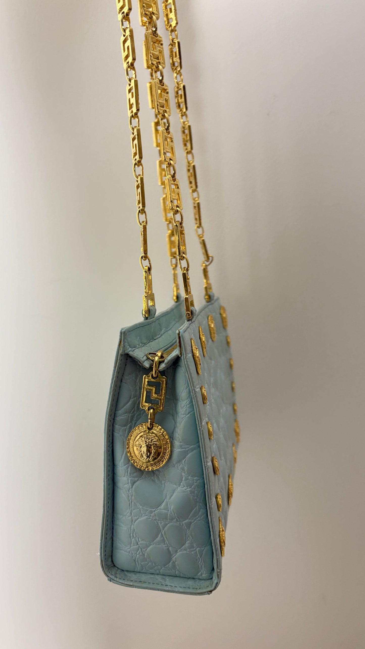 Gianni Versace powder blue crocodile purse