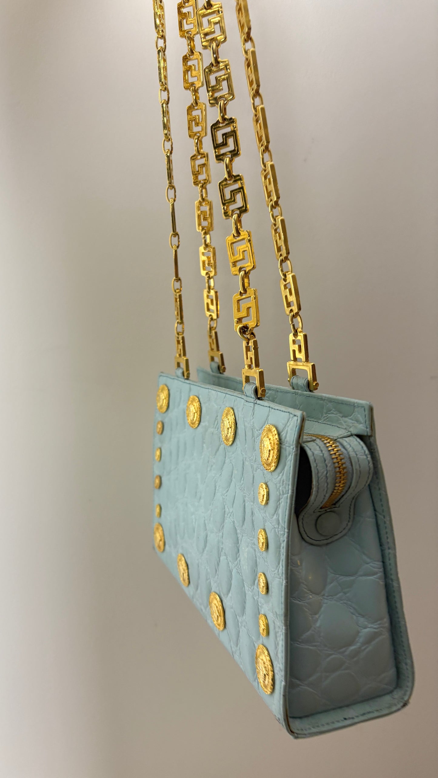 Gianni Versace powder blue crocodile purse