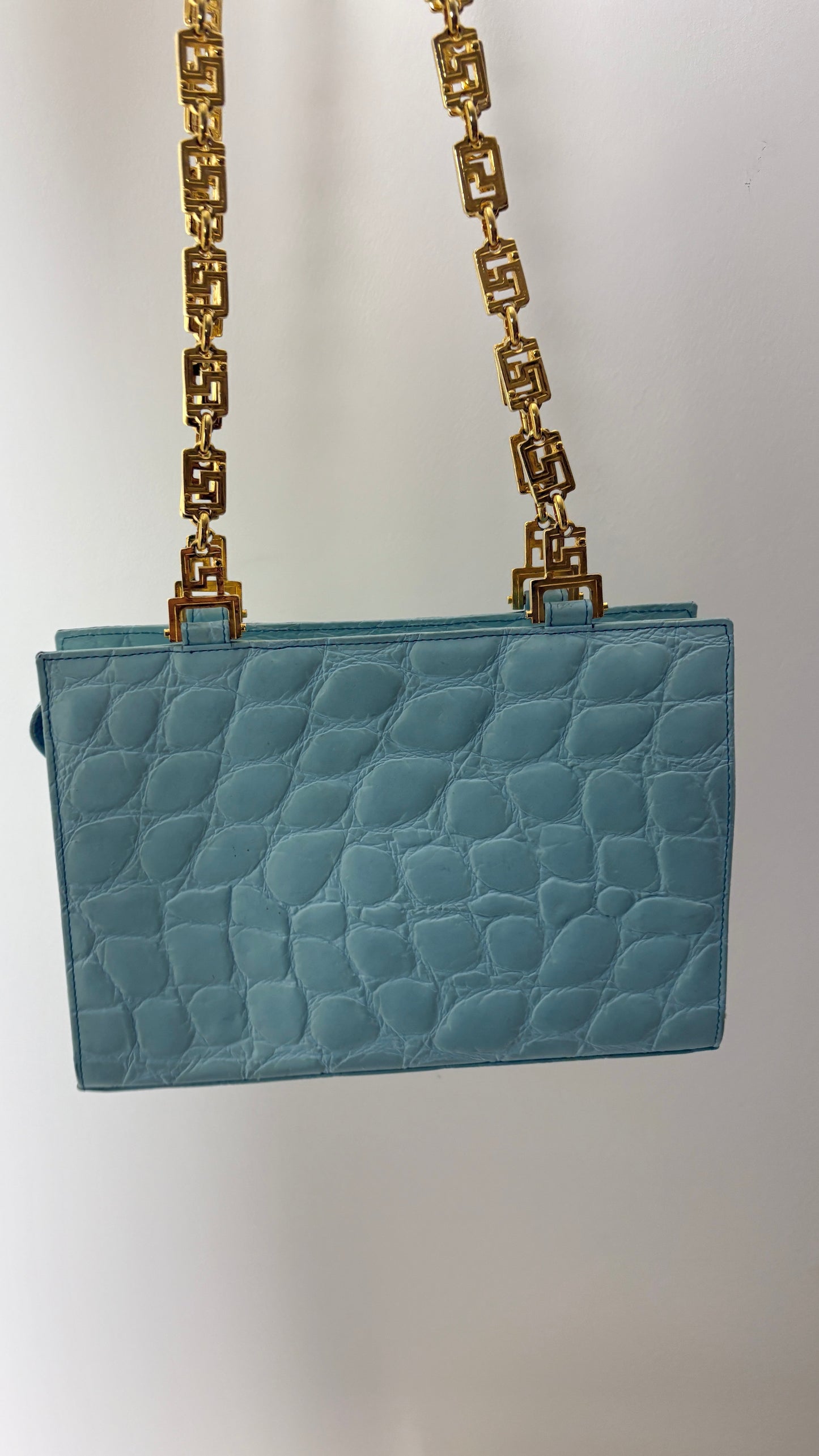 Gianni Versace powder blue crocodile purse