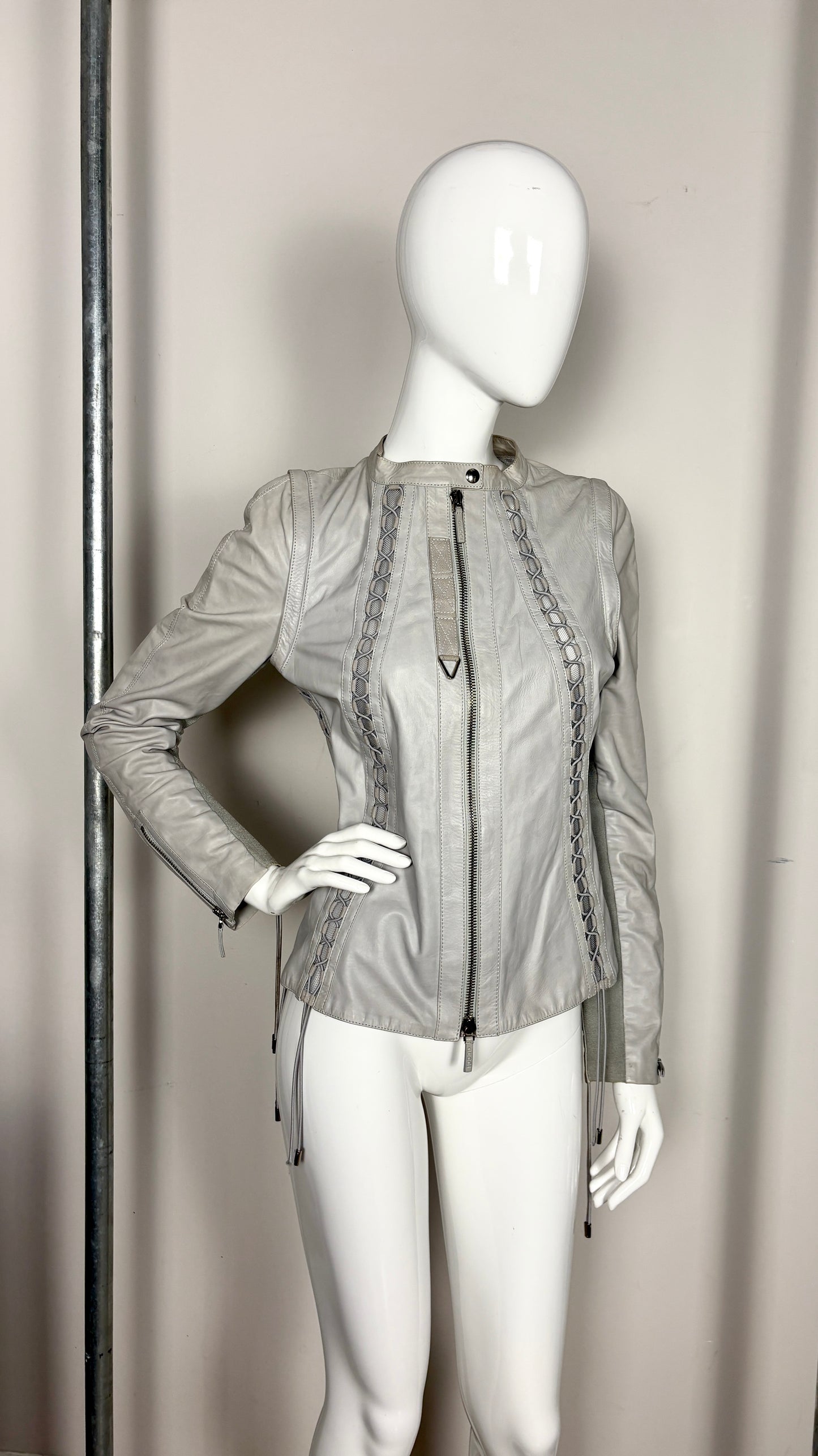 Gucci moto leather biker jacket with removable sleeves