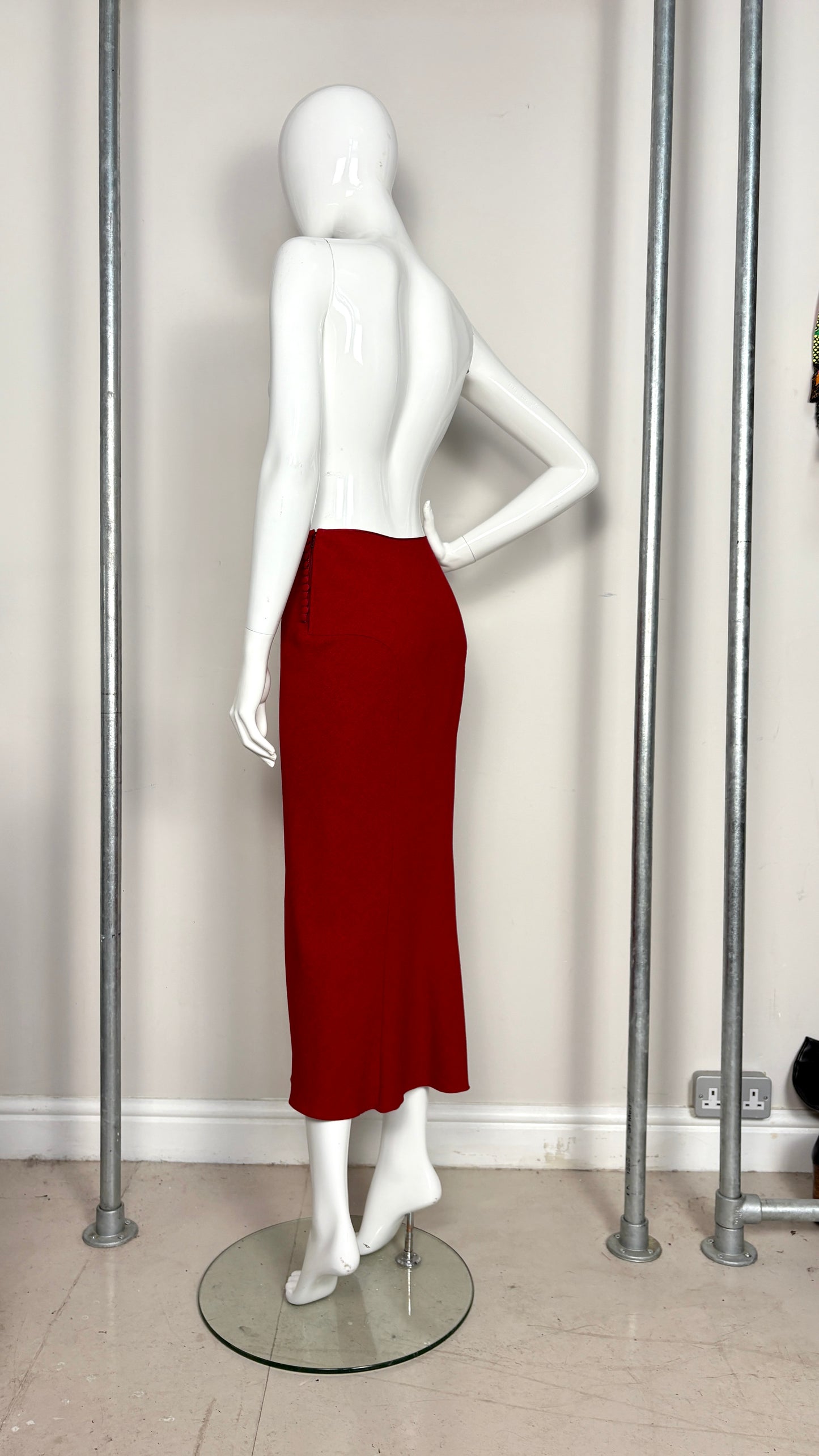 John Galliano red and black laser cut ensemble