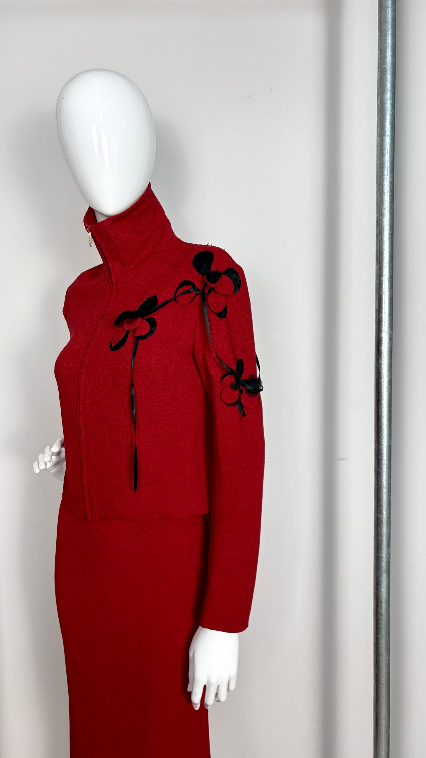 John Galliano red and black laser cut ensemble