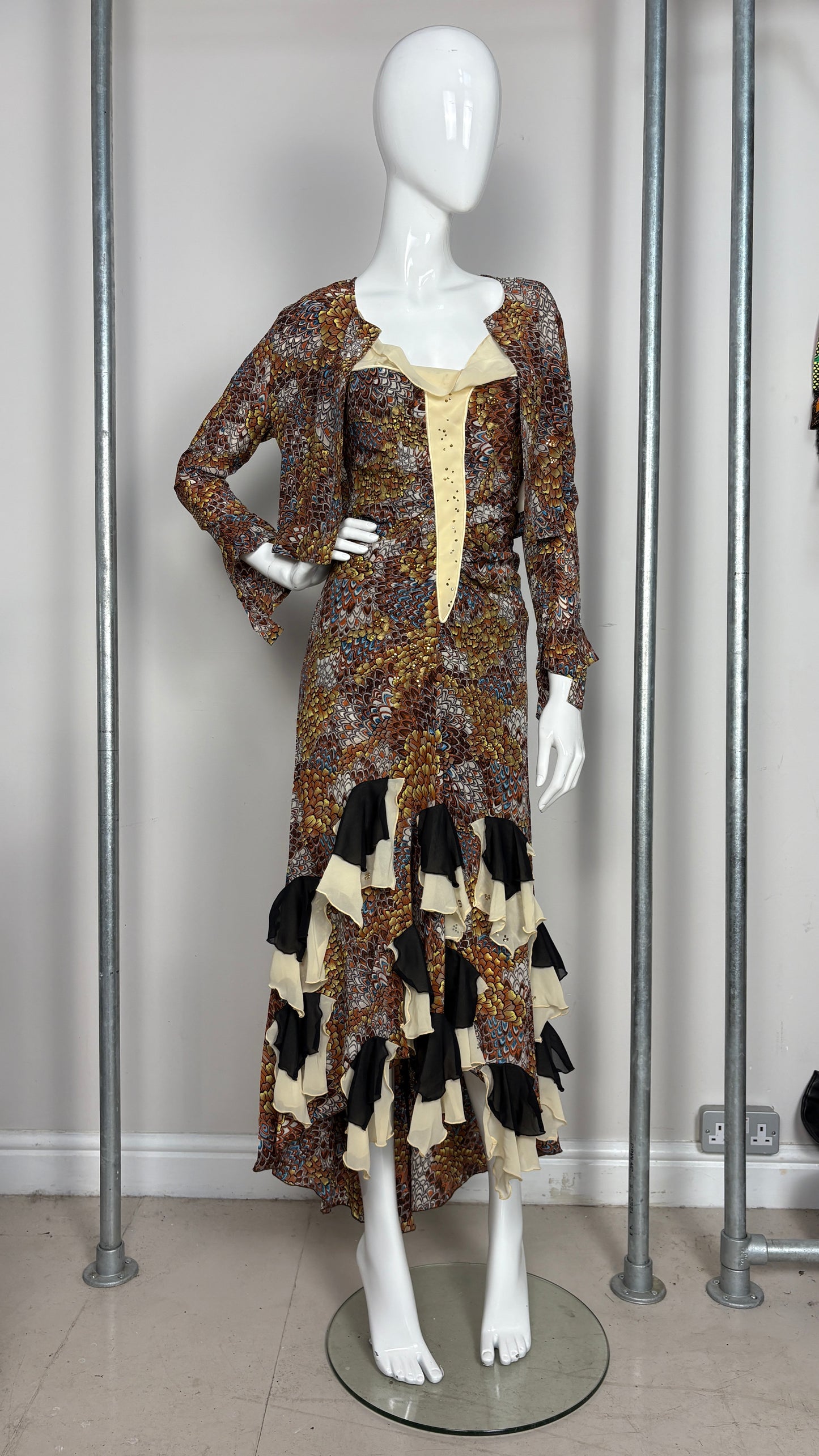 Voyage feather effect dress and bolero