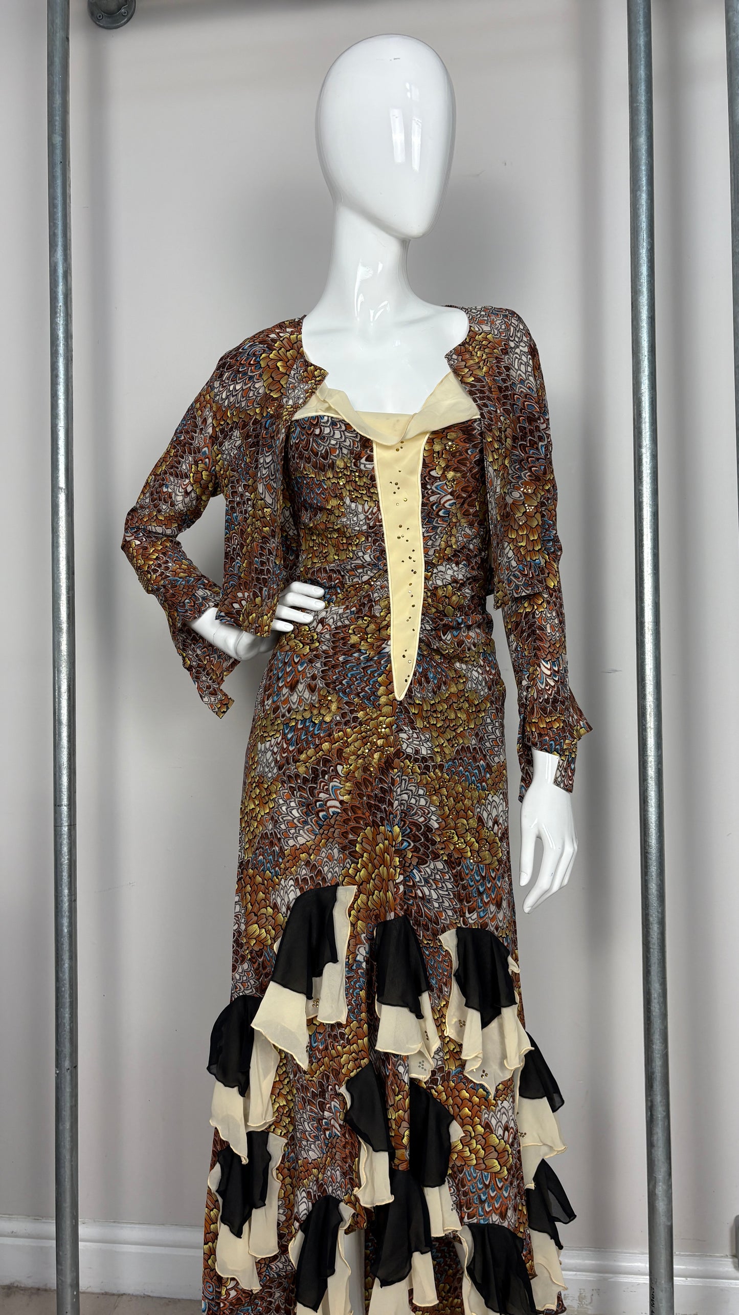 Voyage feather effect dress and bolero