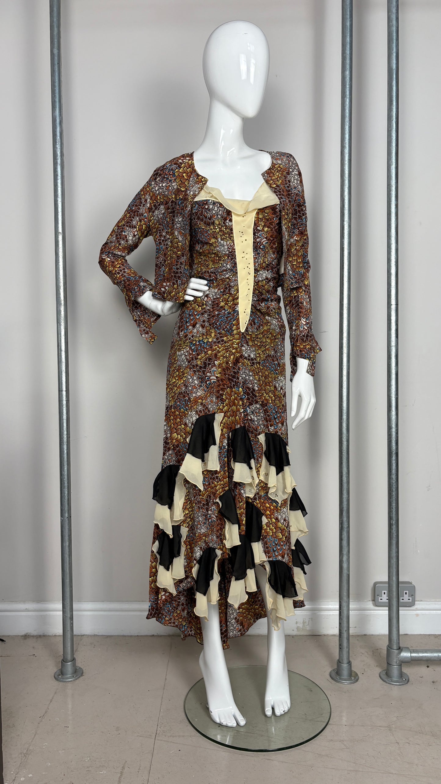 Voyage feather effect dress and bolero