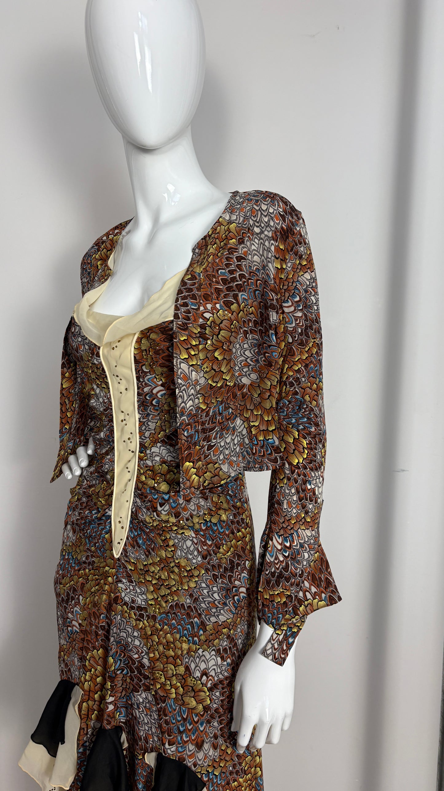 Voyage feather effect dress and bolero