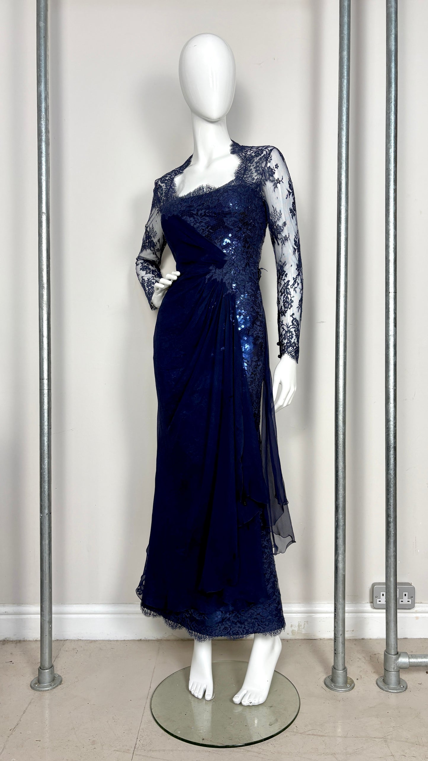 Loris Azzaro lace & sequin evening dress
