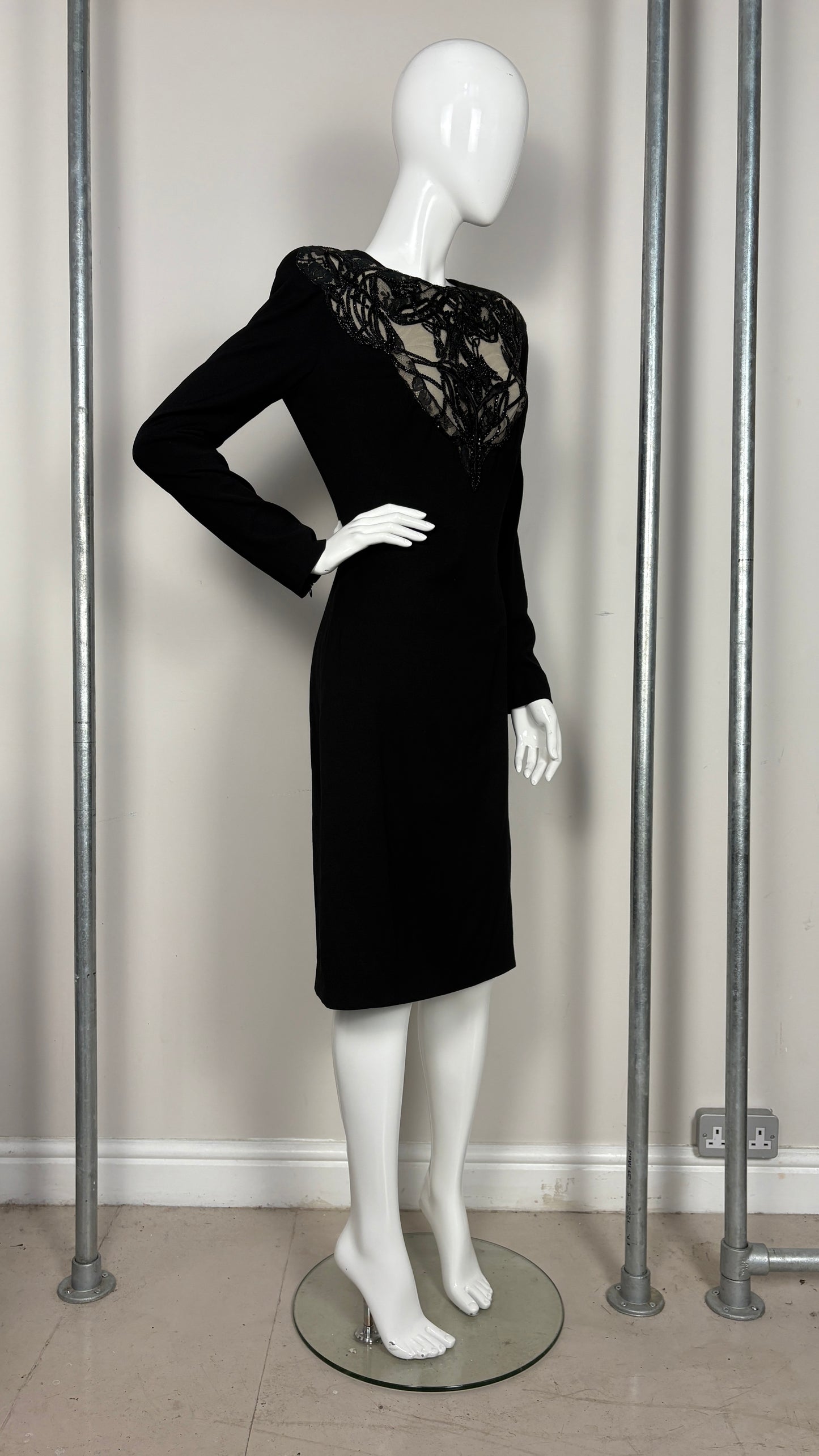 Alexander McQueen embroidered lace neckline dress