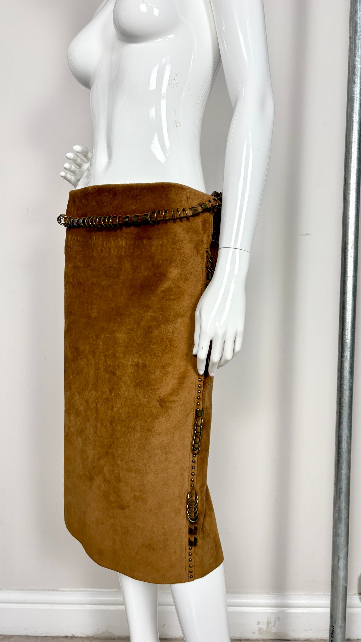 Yves Saint Laurent S/S 2002 pierced suede skirt