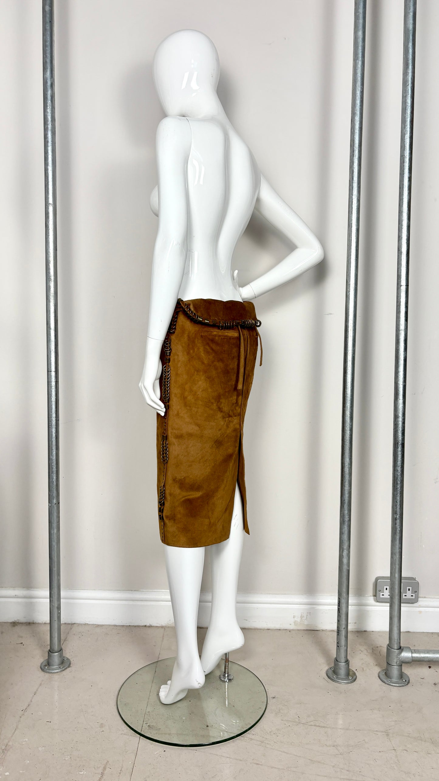 Yves Saint Laurent S/S 2002 pierced suede skirt