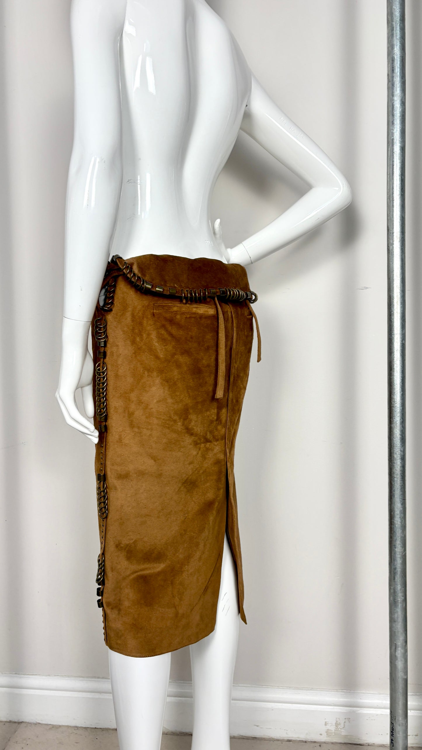 Yves Saint Laurent S/S 2002 pierced suede skirt
