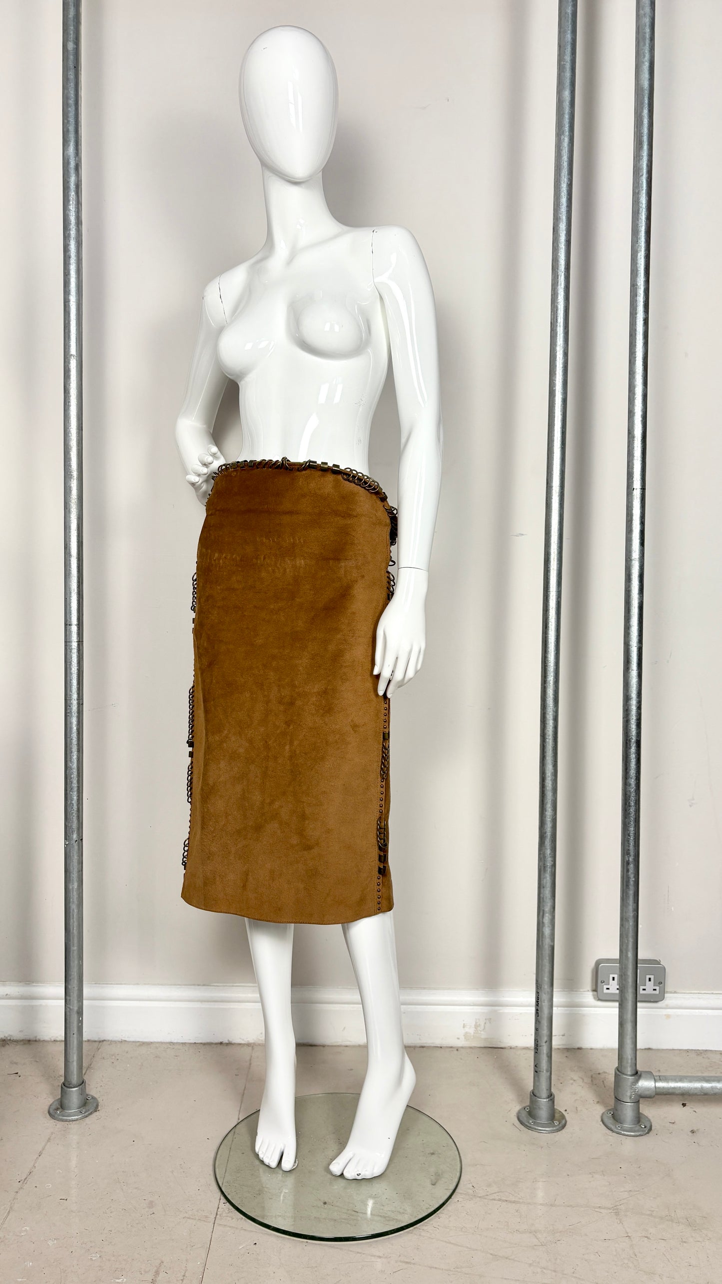Yves Saint Laurent S/S 2002 pierced suede skirt