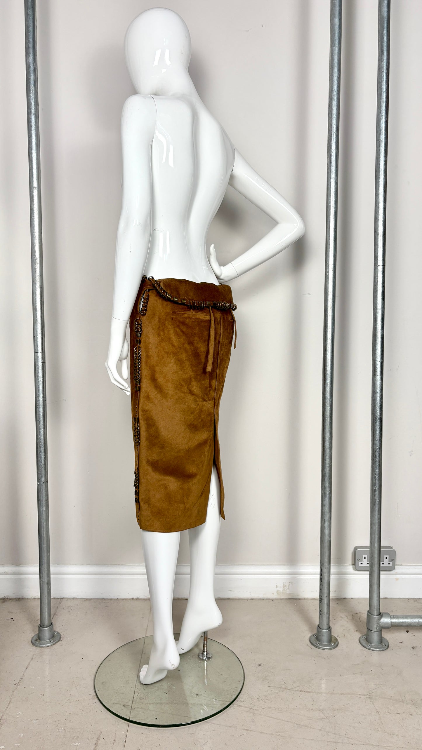 Yves Saint Laurent S/S 2002 pierced suede skirt