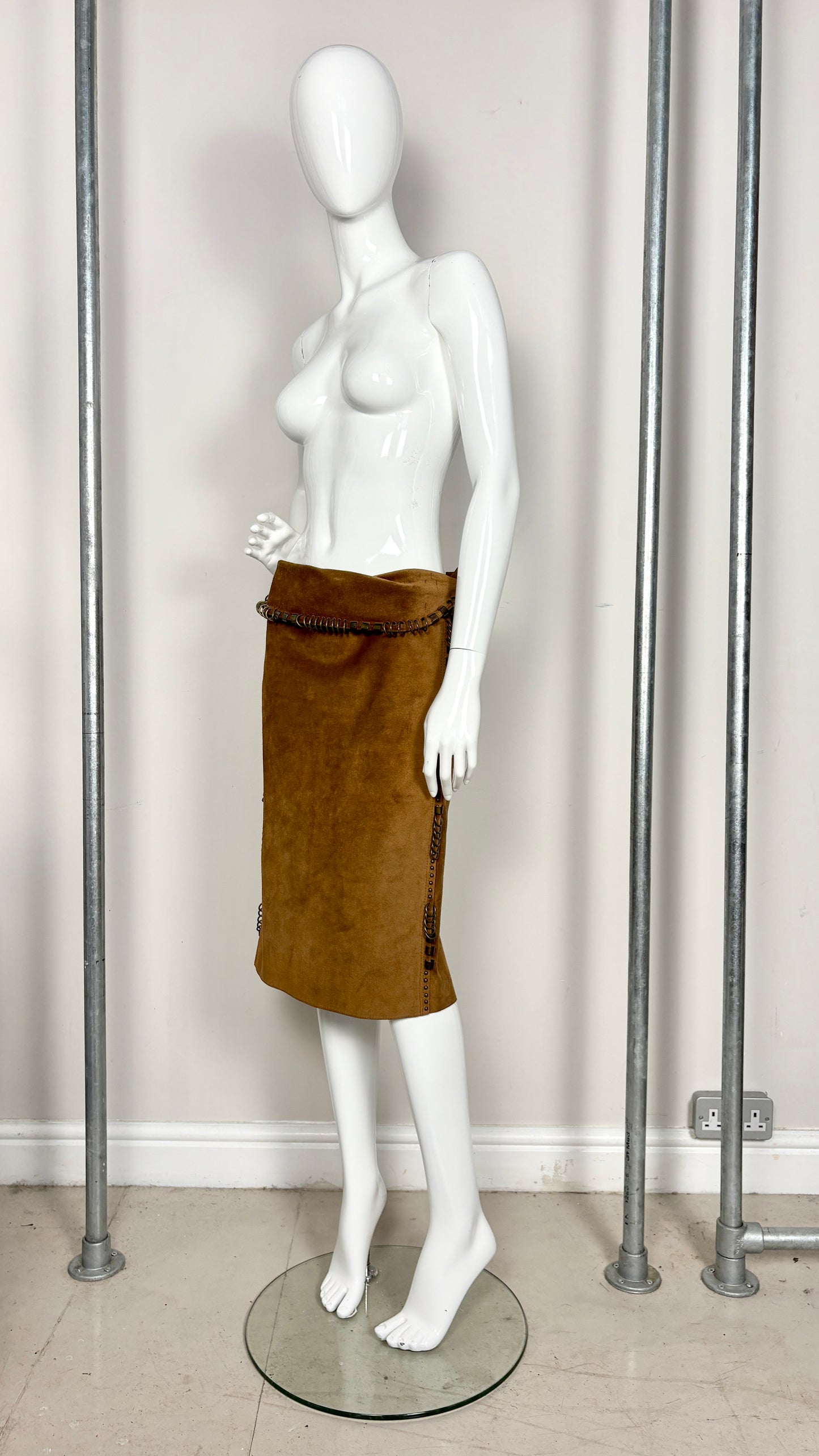 Yves Saint Laurent S/S 2002 pierced suede skirt