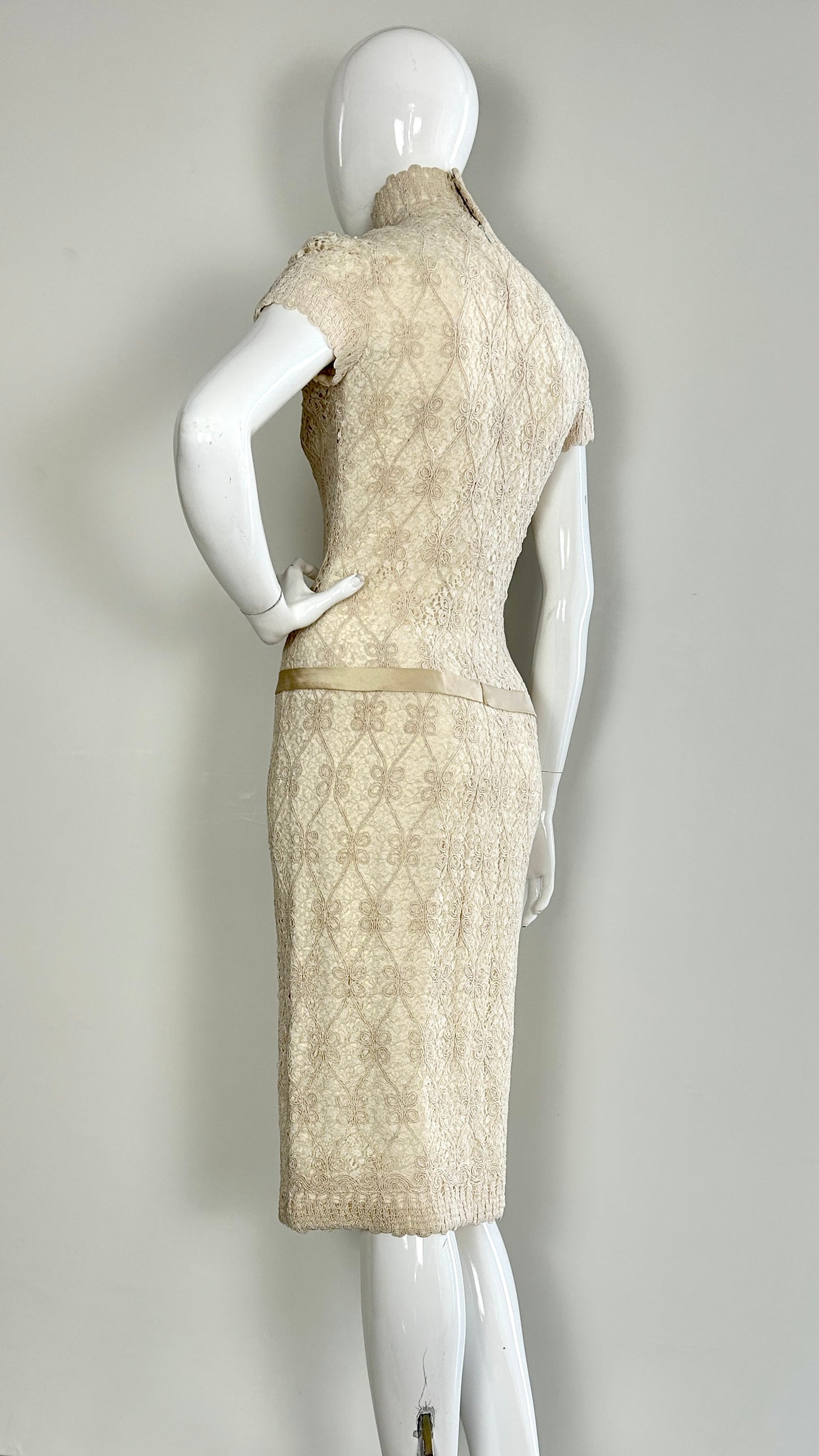 Scherrer Couture broderie anglaise style dress with satin belt