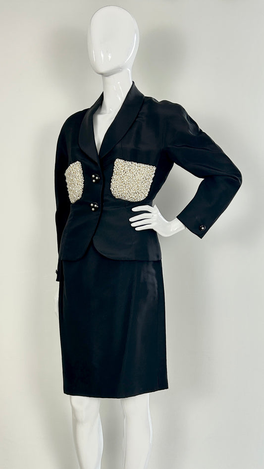 Chanel pearl embroidered pocket suit