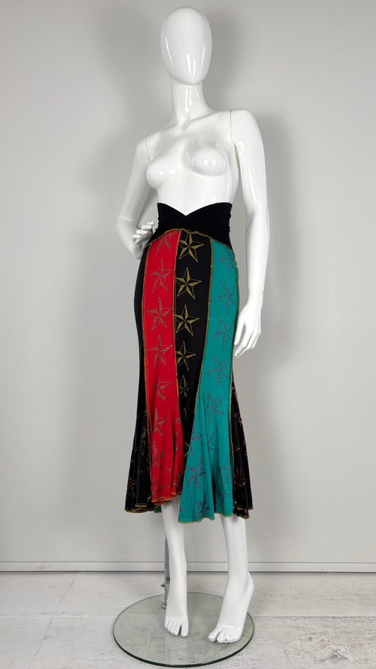 Bodymap star print flared jersey skirt