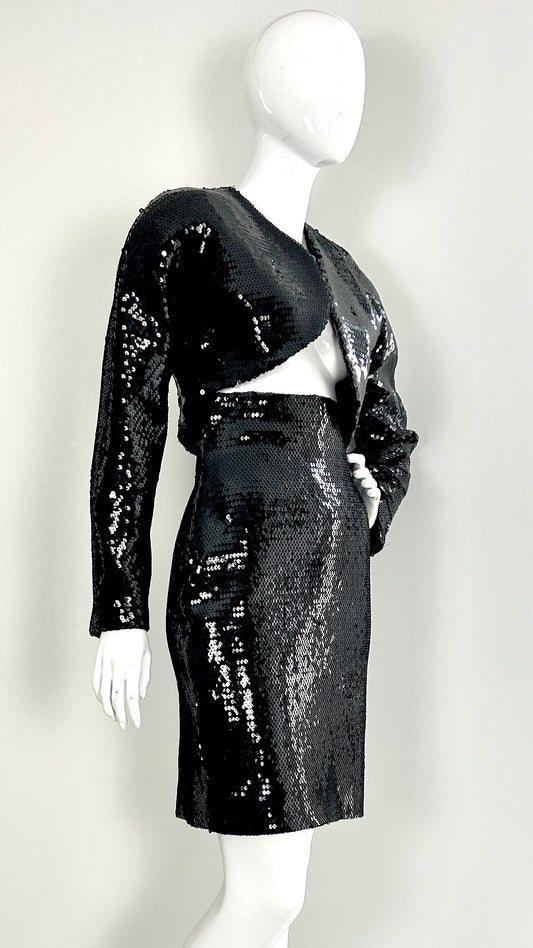 Stephen Sprouse black sequin asymmetric two piece