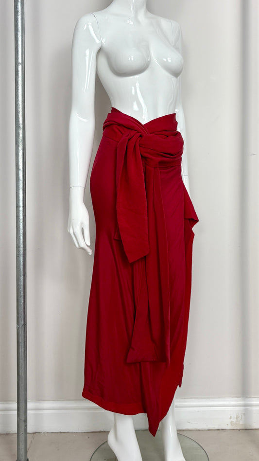 Yohji Yamamoto red silk wrap skirt