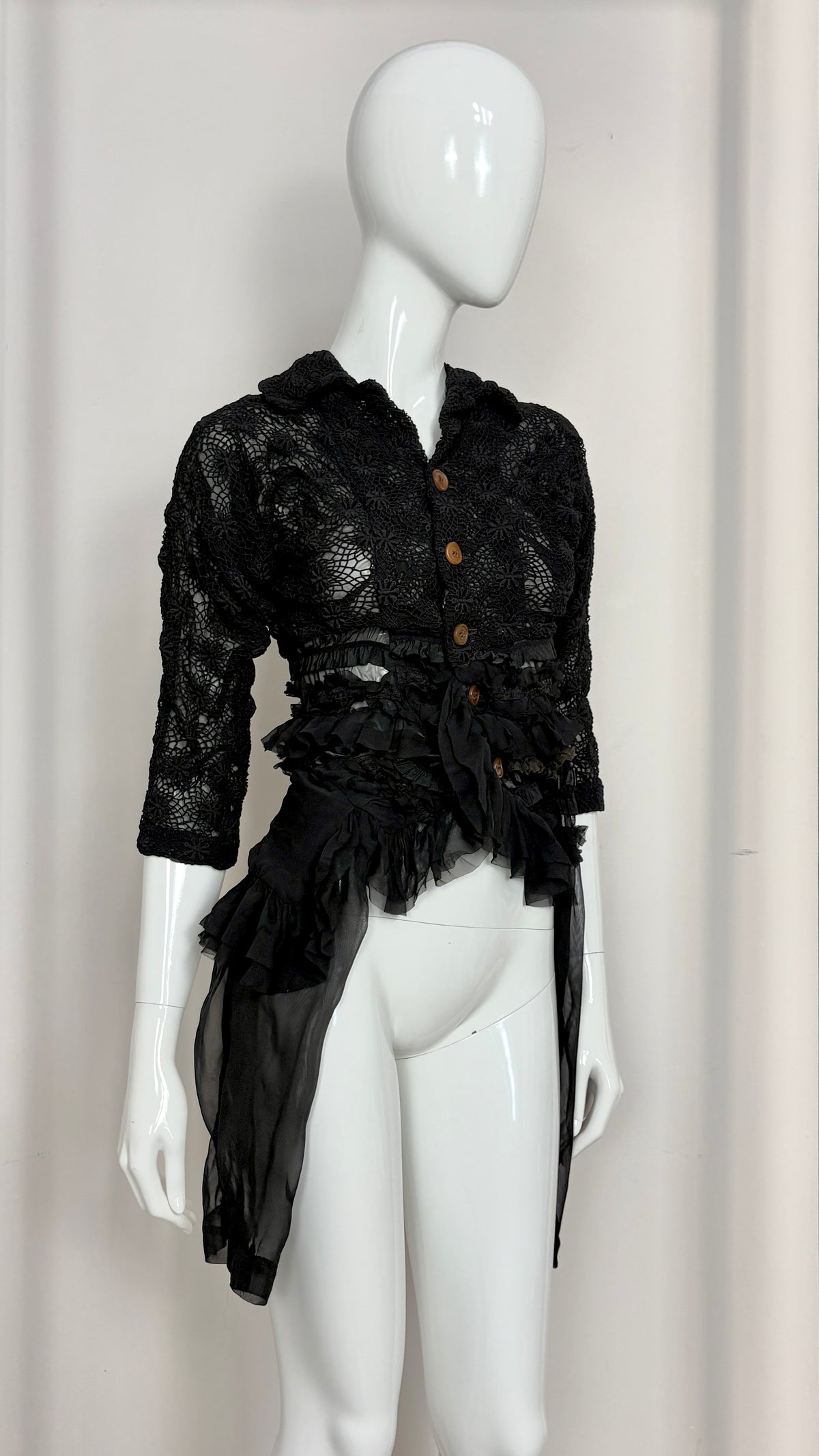 Comme des Garcons A/W 2005 broderie anglaise and lace frill convertible jacket/bolero
