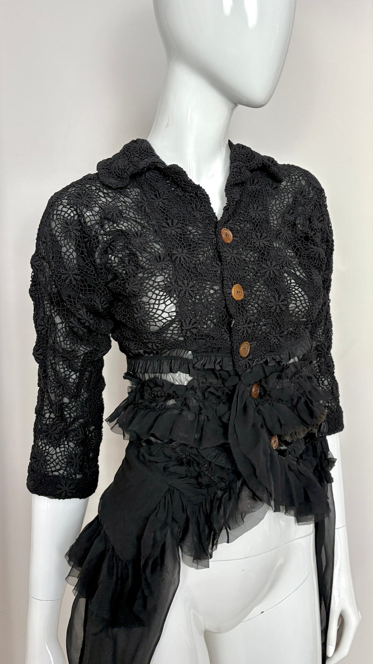 Comme des Garcons A/W 2005 broderie anglaise and lace frill convertible jacket/bolero