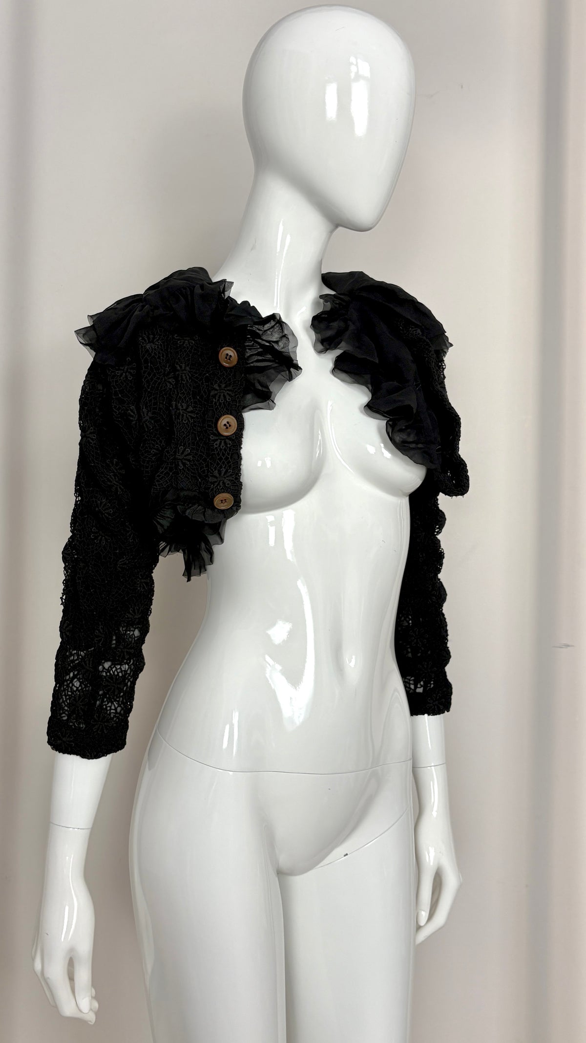 Comme des Garcons A/W 2005 broderie anglaise and lace frill convertible jacket/bolero