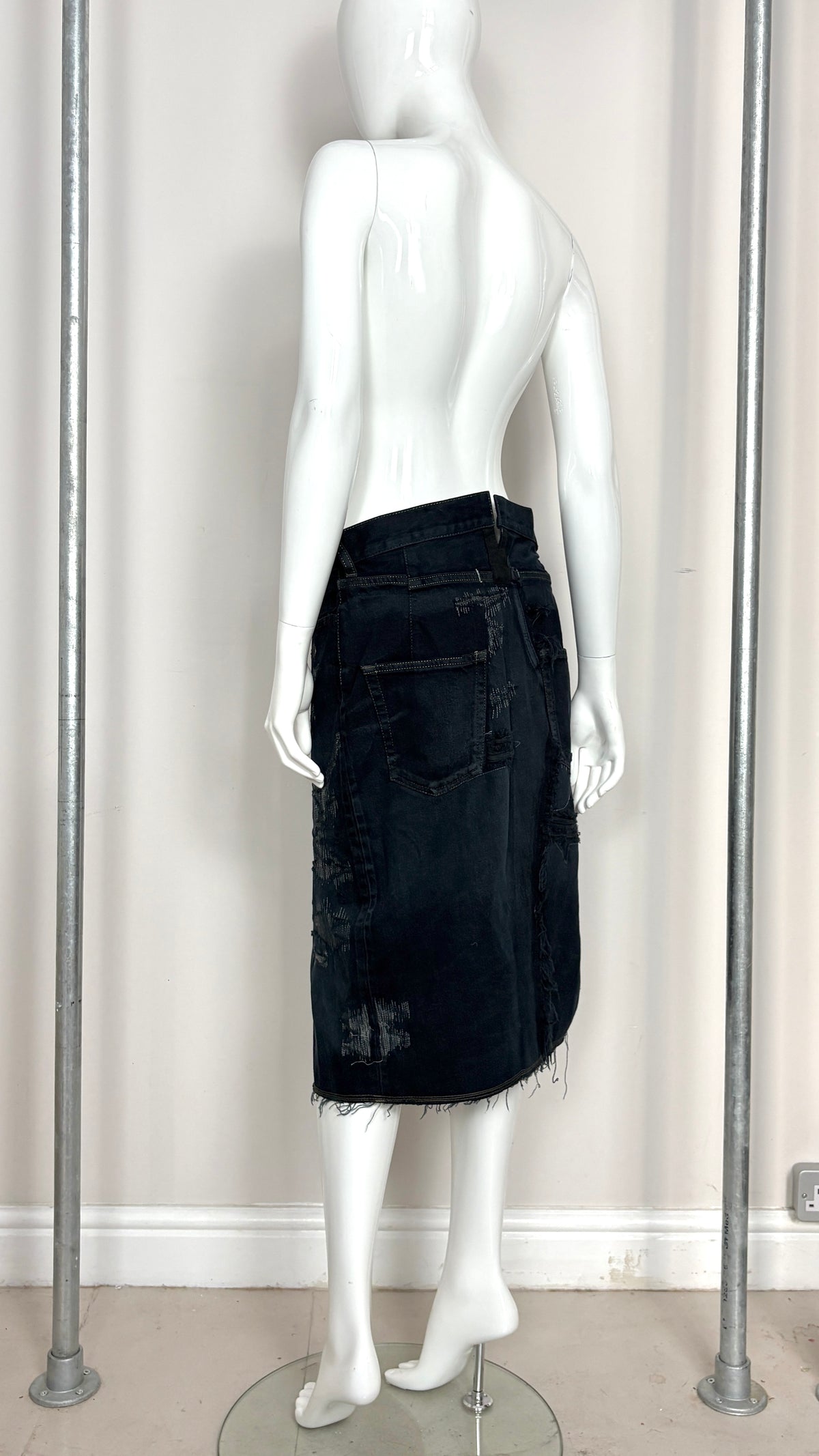 Junya Watanabe panelled denim skirt with embroidery