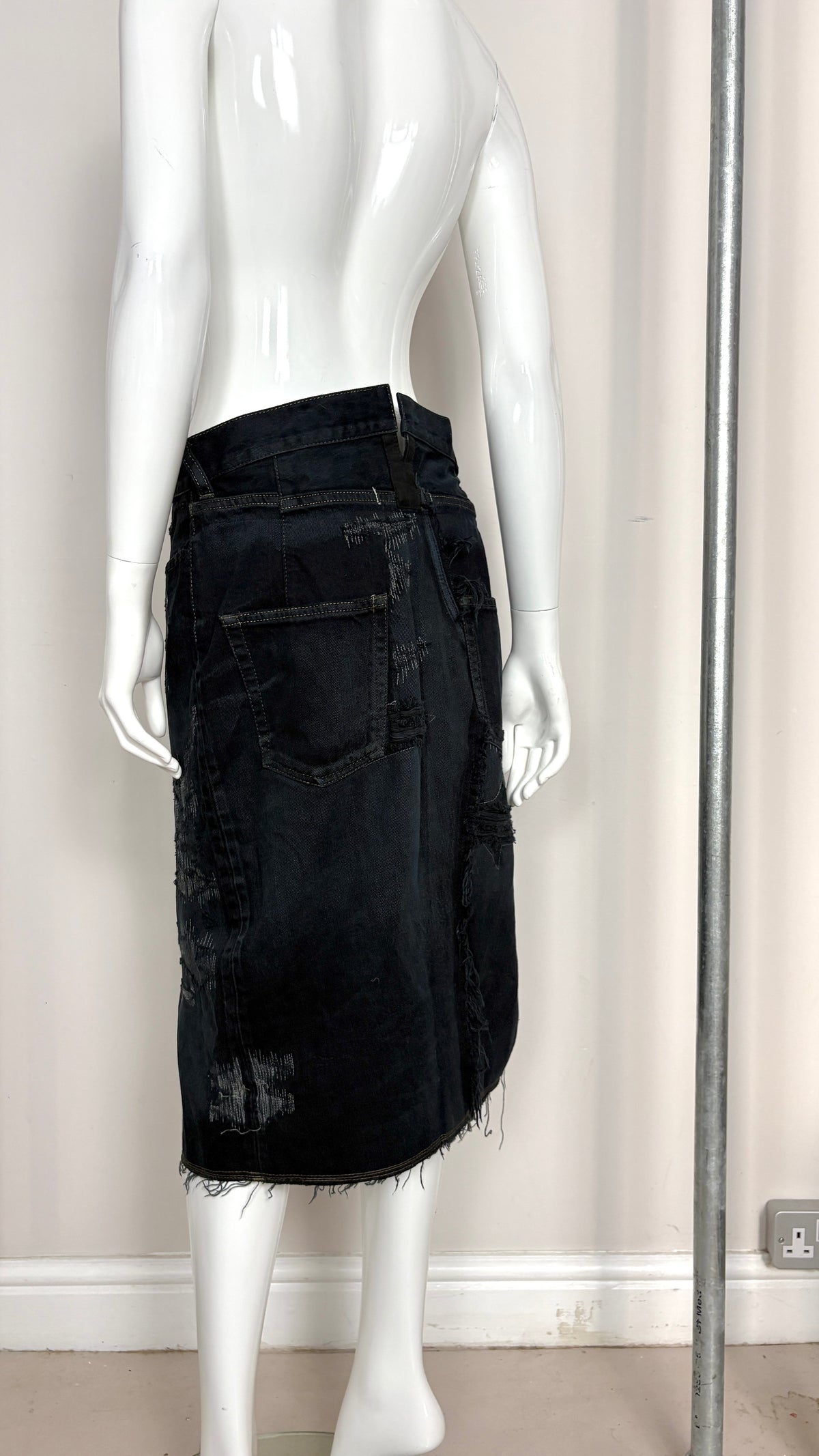 Junya Watanabe panelled denim skirt with embroidery