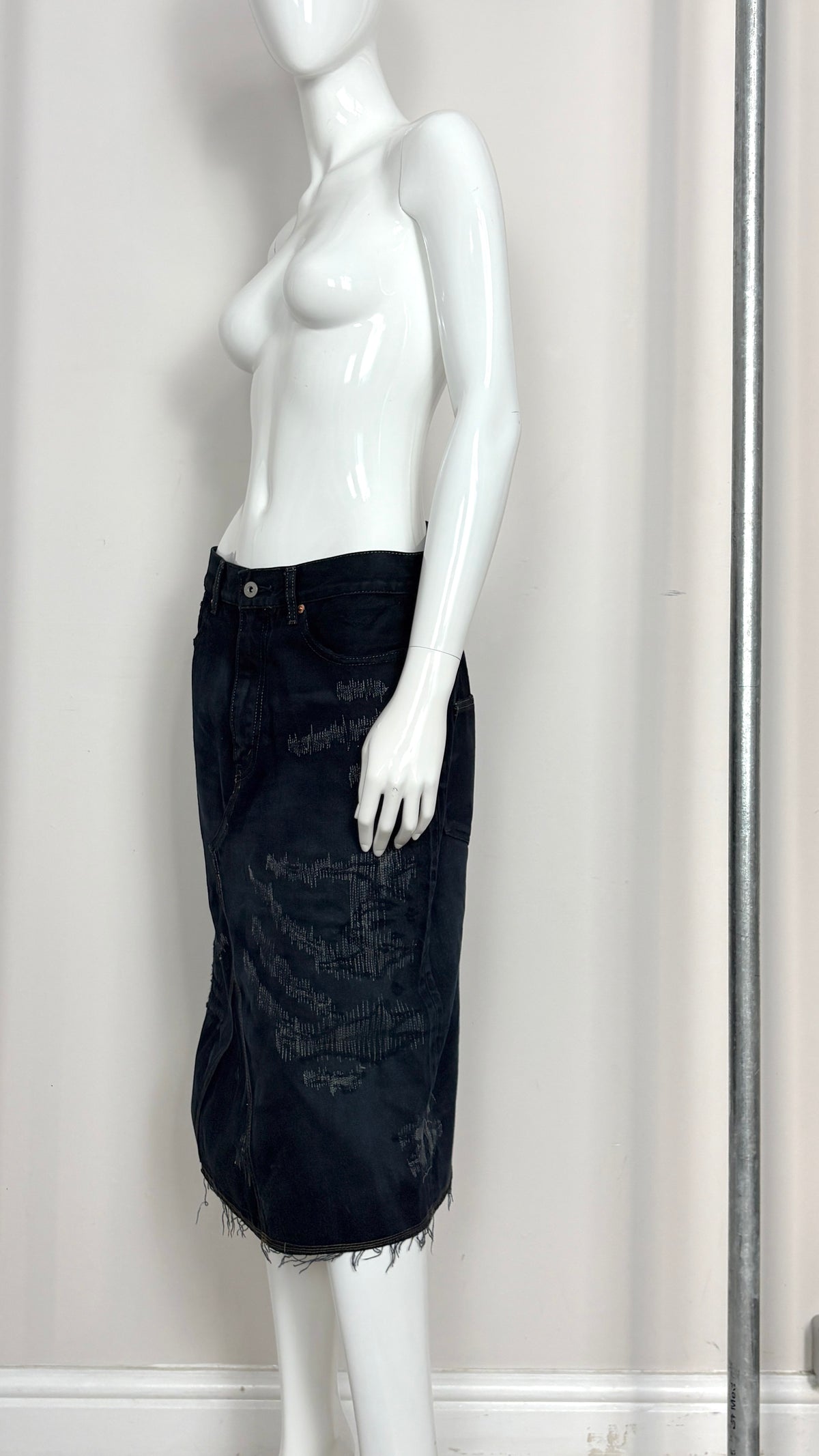 Junya Watanabe panelled denim skirt with embroidery