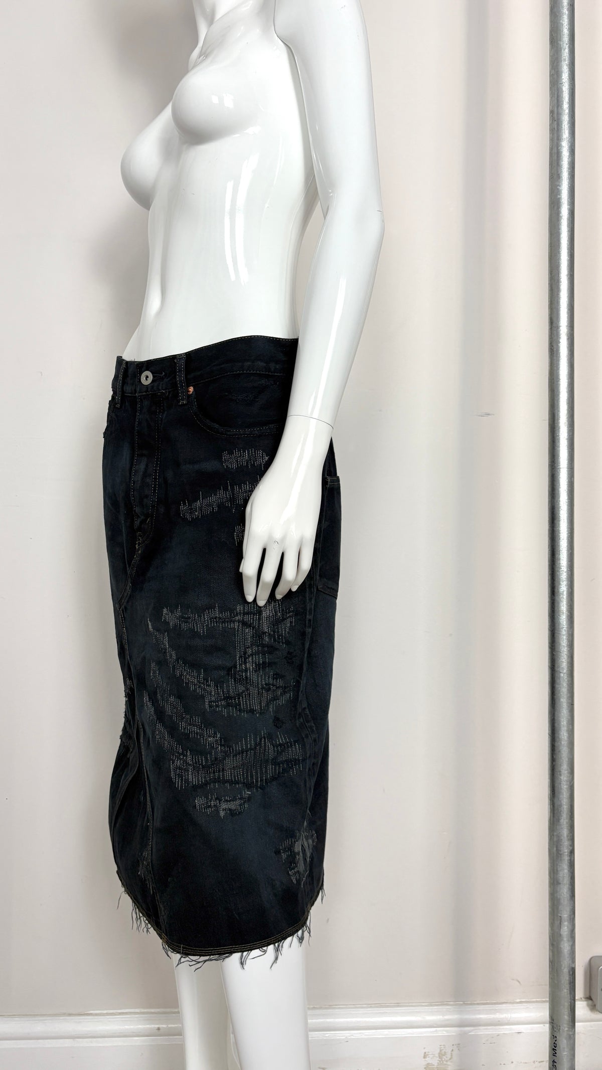 Junya Watanabe panelled denim skirt with embroidery