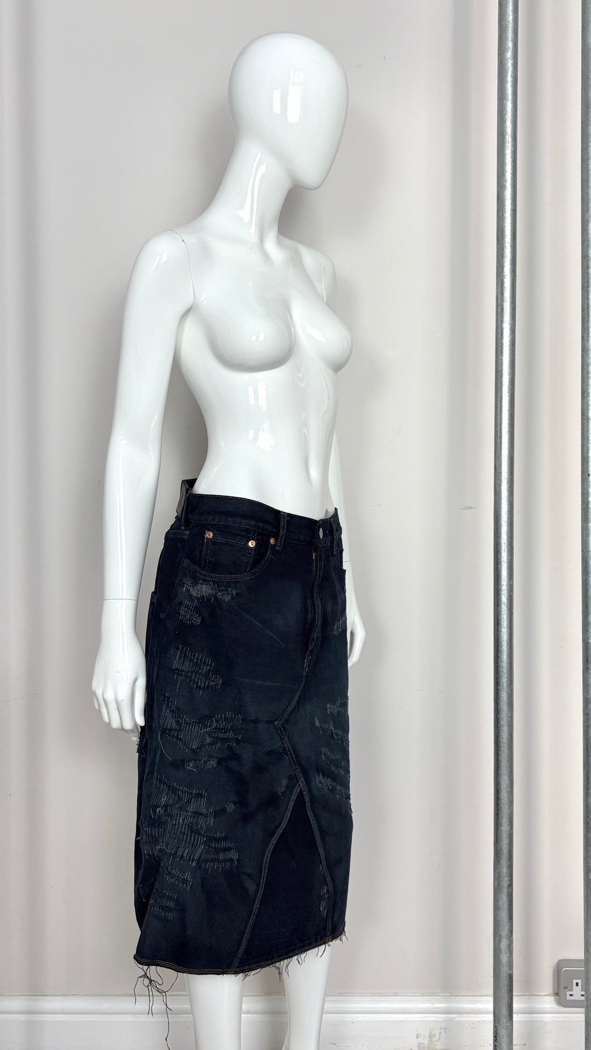 Junya Watanabe panelled denim skirt with embroidery