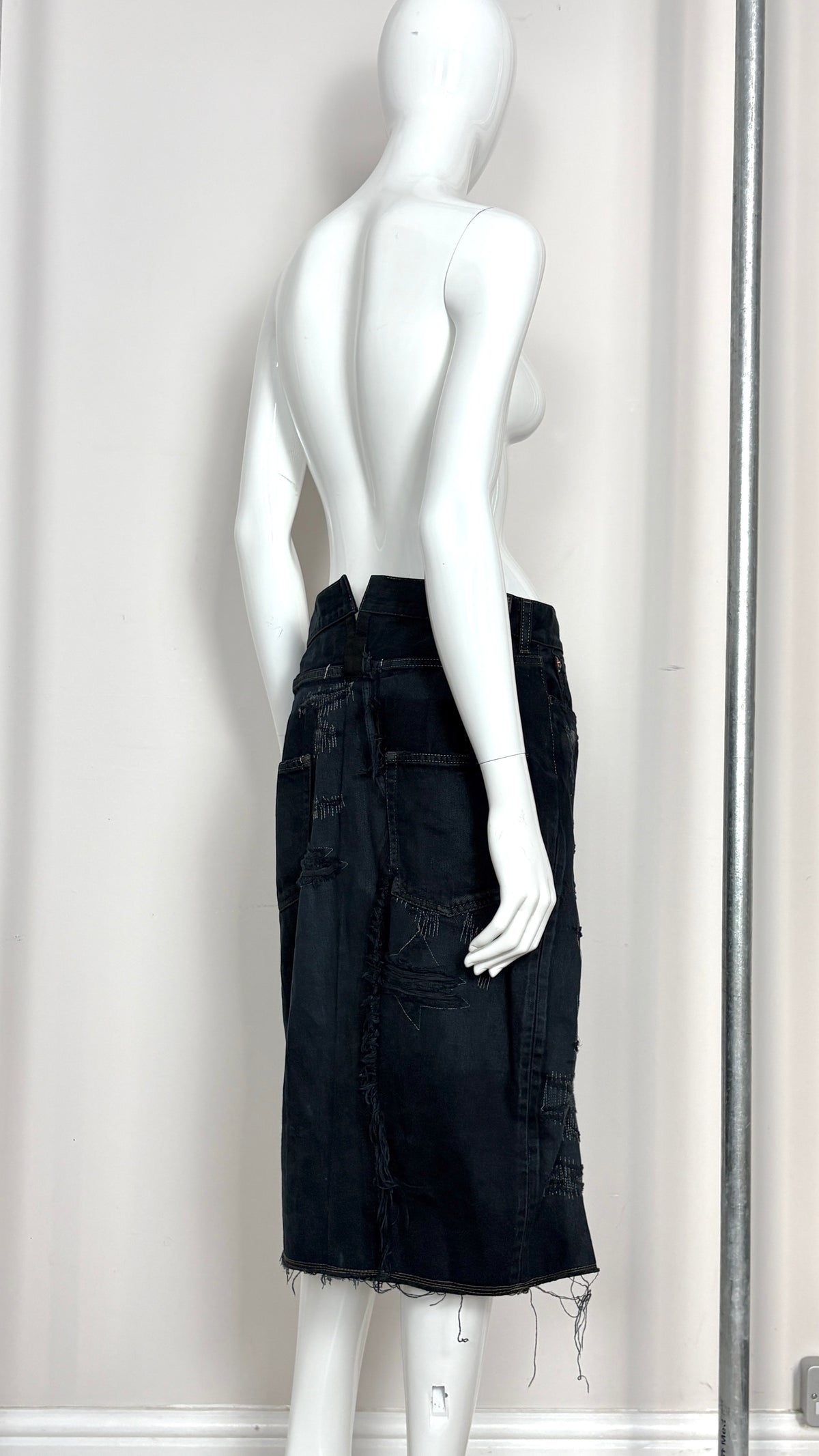 Junya Watanabe panelled denim skirt with embroidery