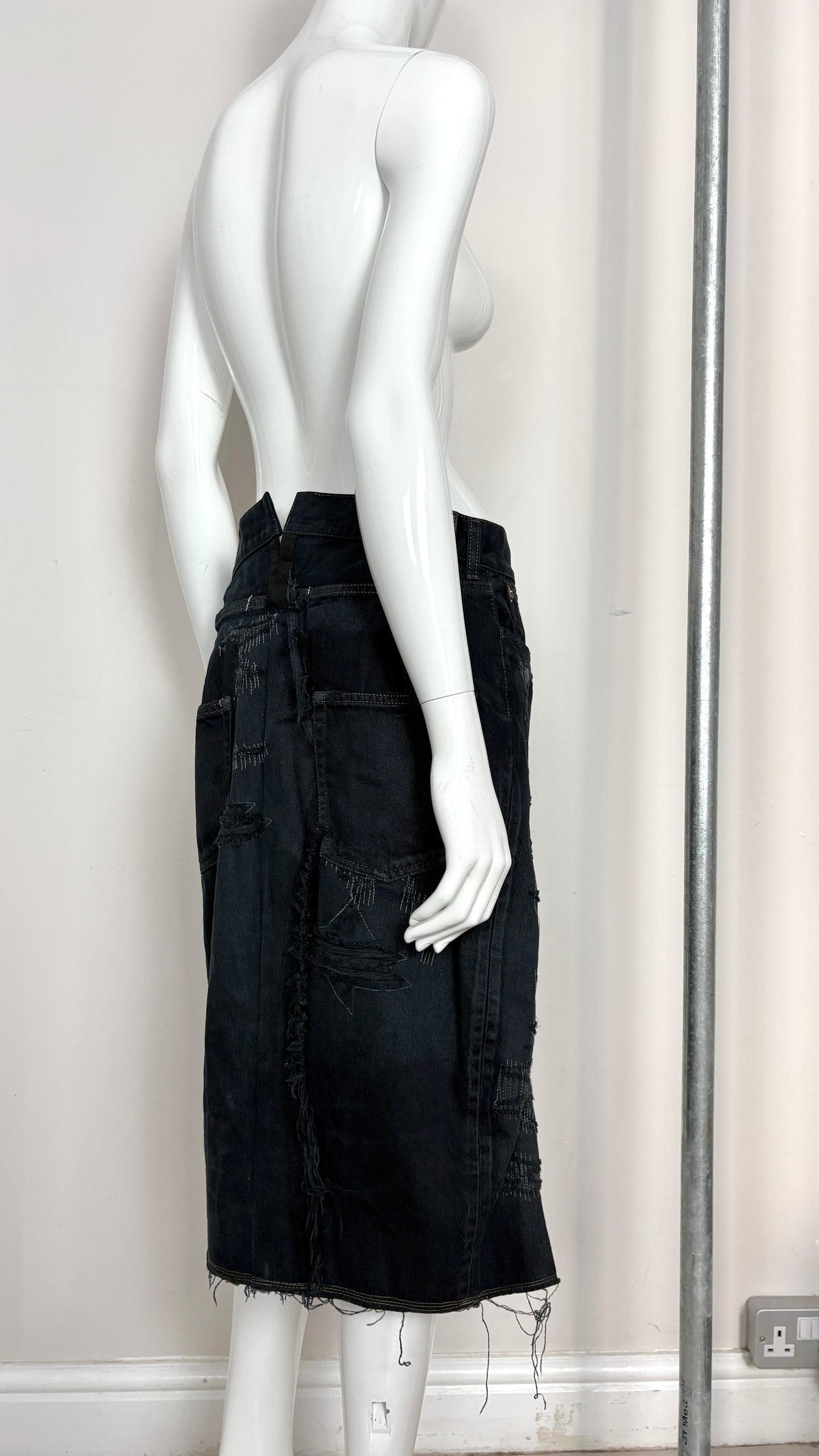 Junya Watanabe panelled denim skirt with embroidery