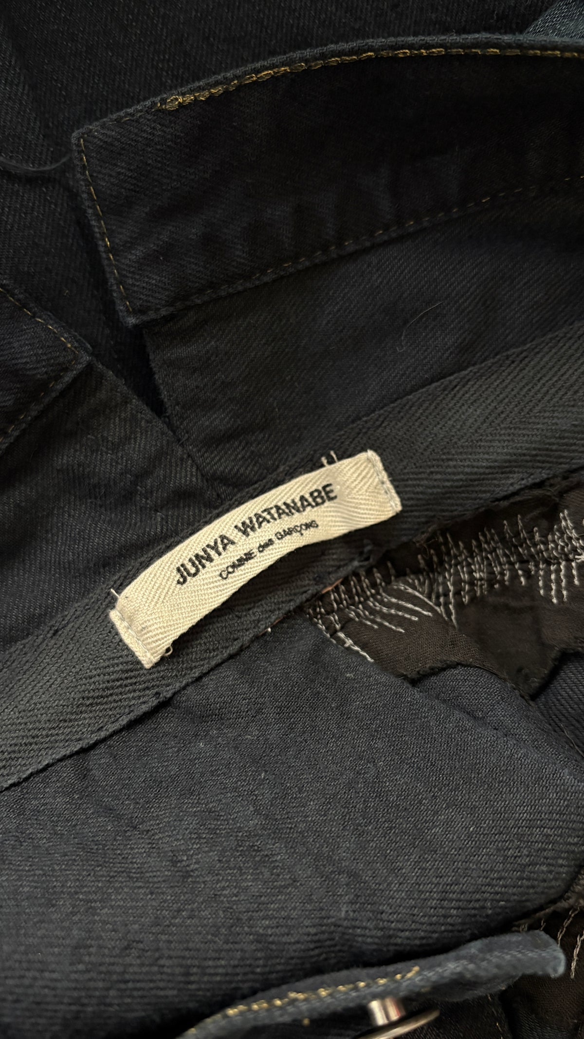 Junya Watanabe panelled denim skirt with embroidery