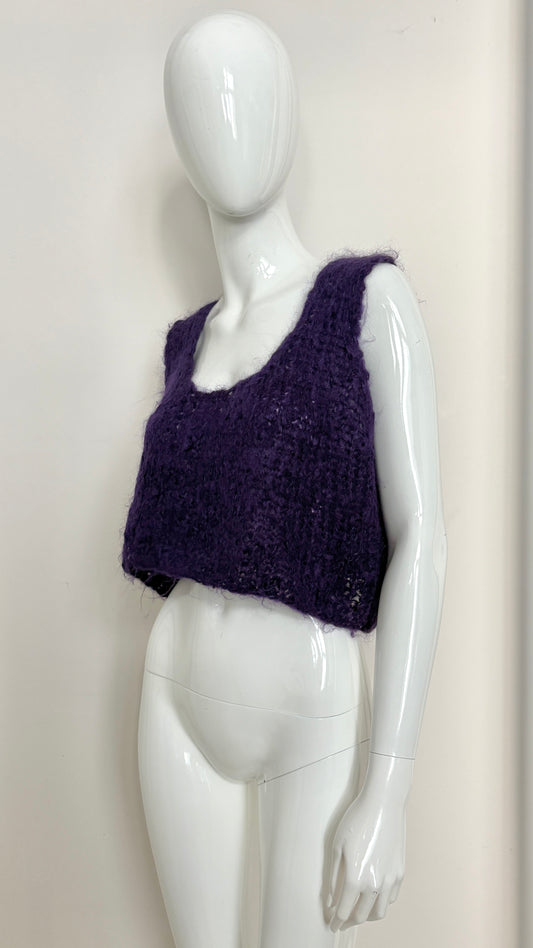 Yohji Yamamoto purple mohair cropped knit vest