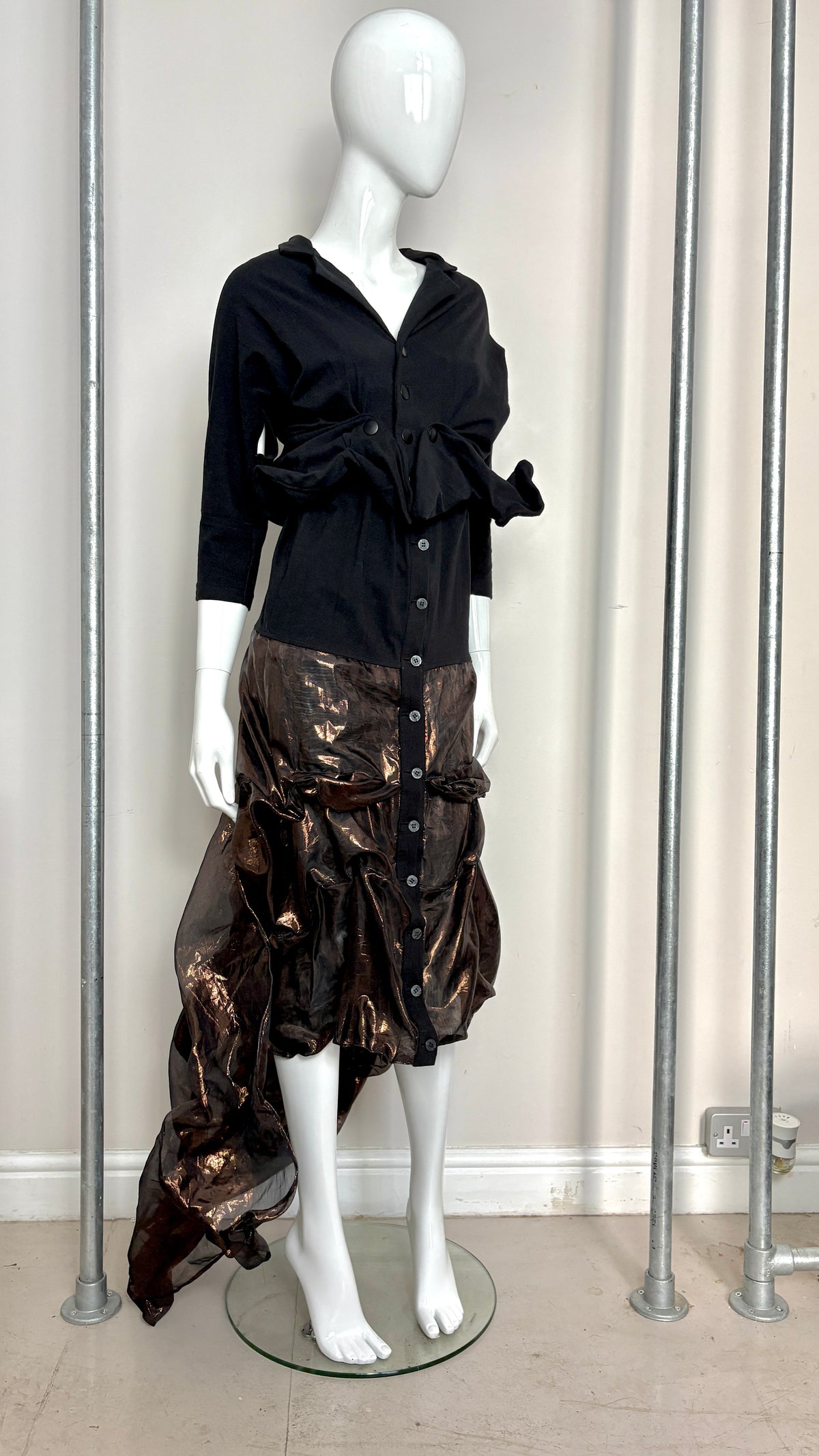 Yohji YamamotoS/S 1987 wired jacket and dress bronze skirt ensemble