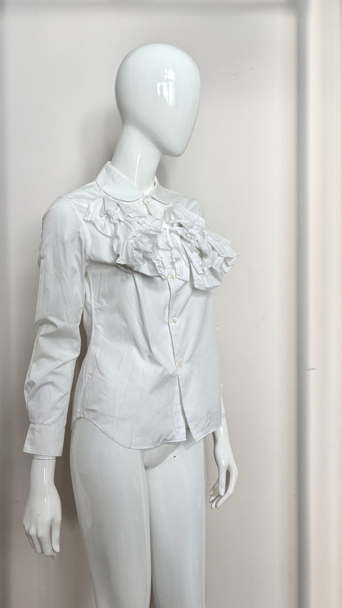 Comme des Garcons white blouse with raw edge ruffle