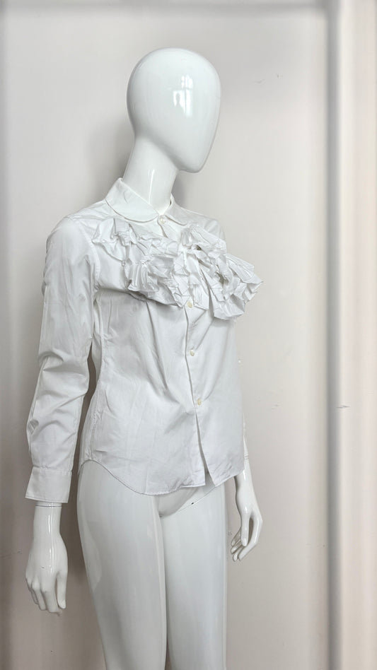 Comme des Garcons white blouse with raw edge ruffle