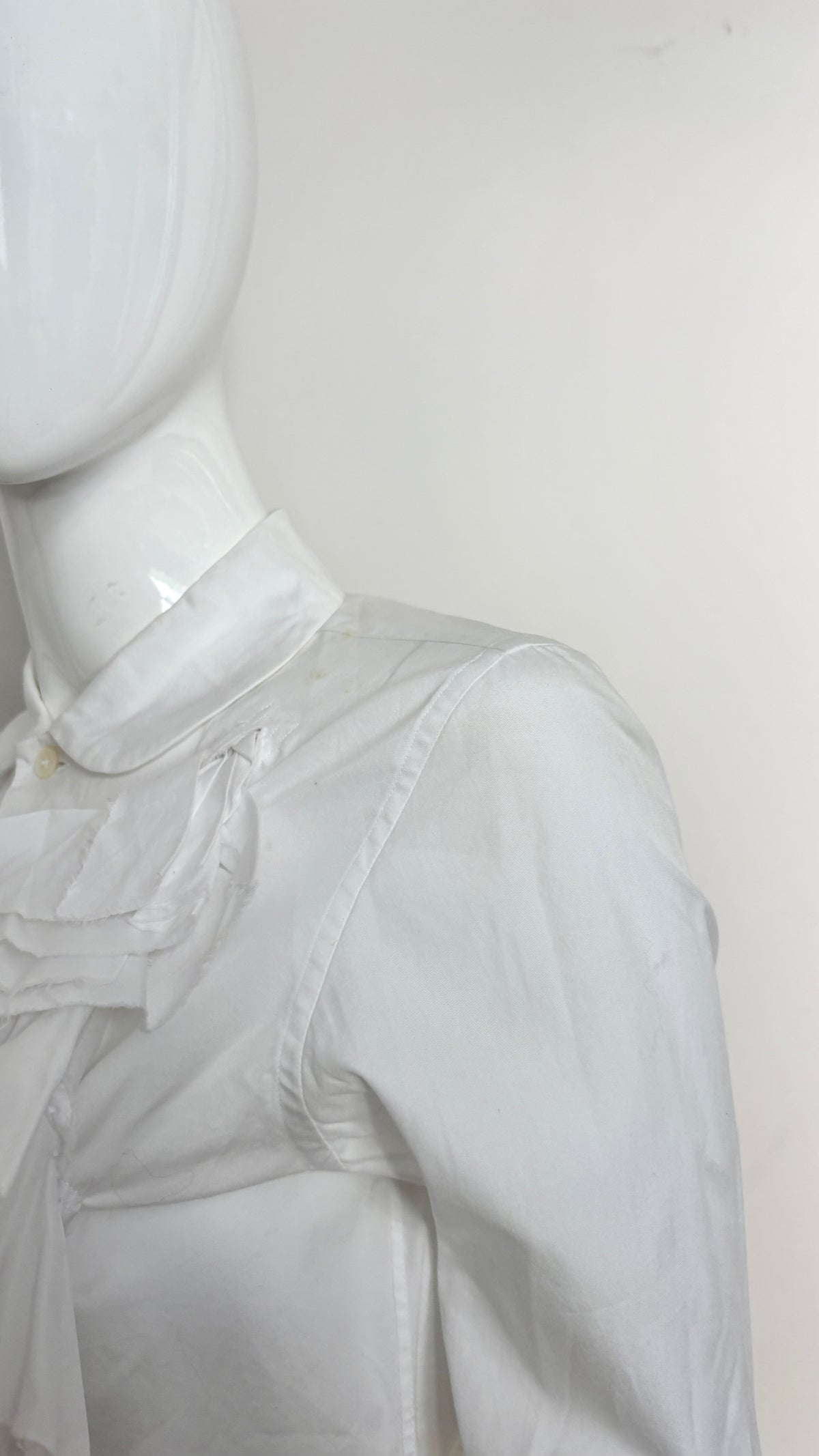 Comme des Garcons white blouse with raw edge ruffle