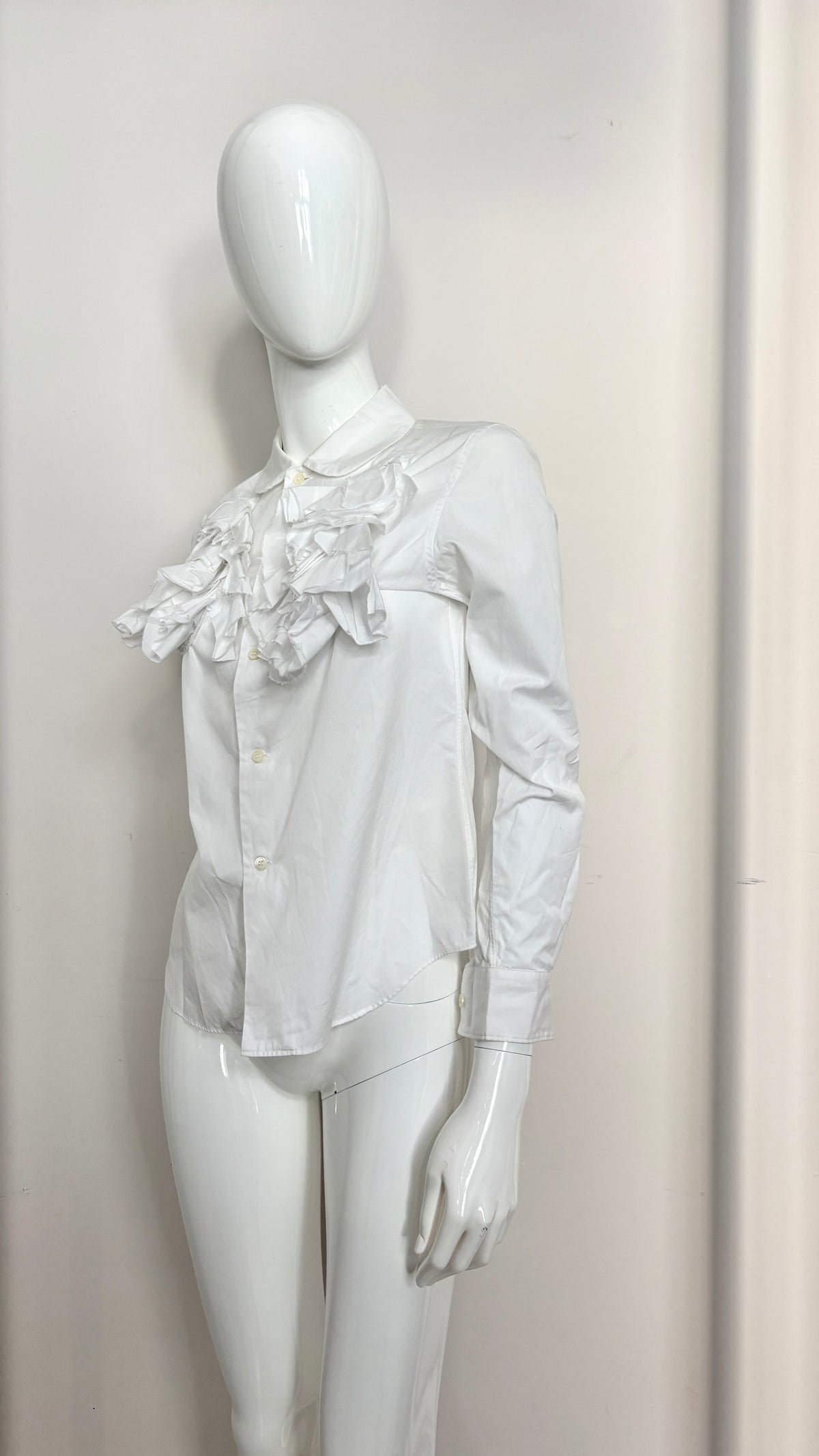 Comme des Garcons white blouse with raw edge ruffle