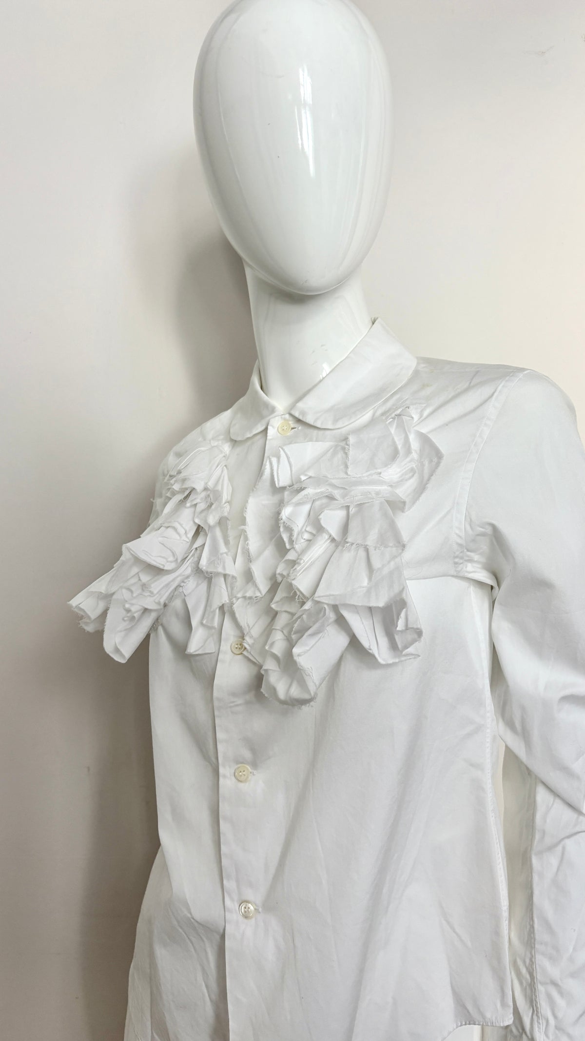 Comme des Garcons white blouse with raw edge ruffle