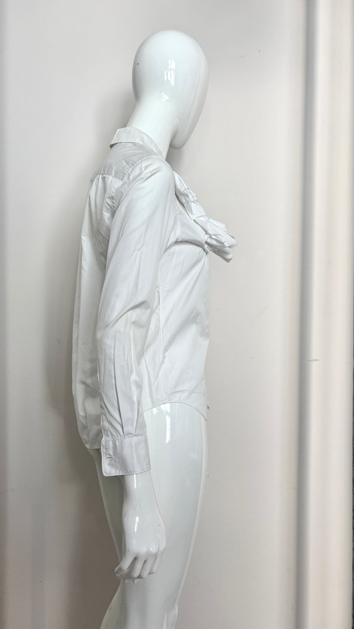 Comme des Garcons white blouse with raw edge ruffle