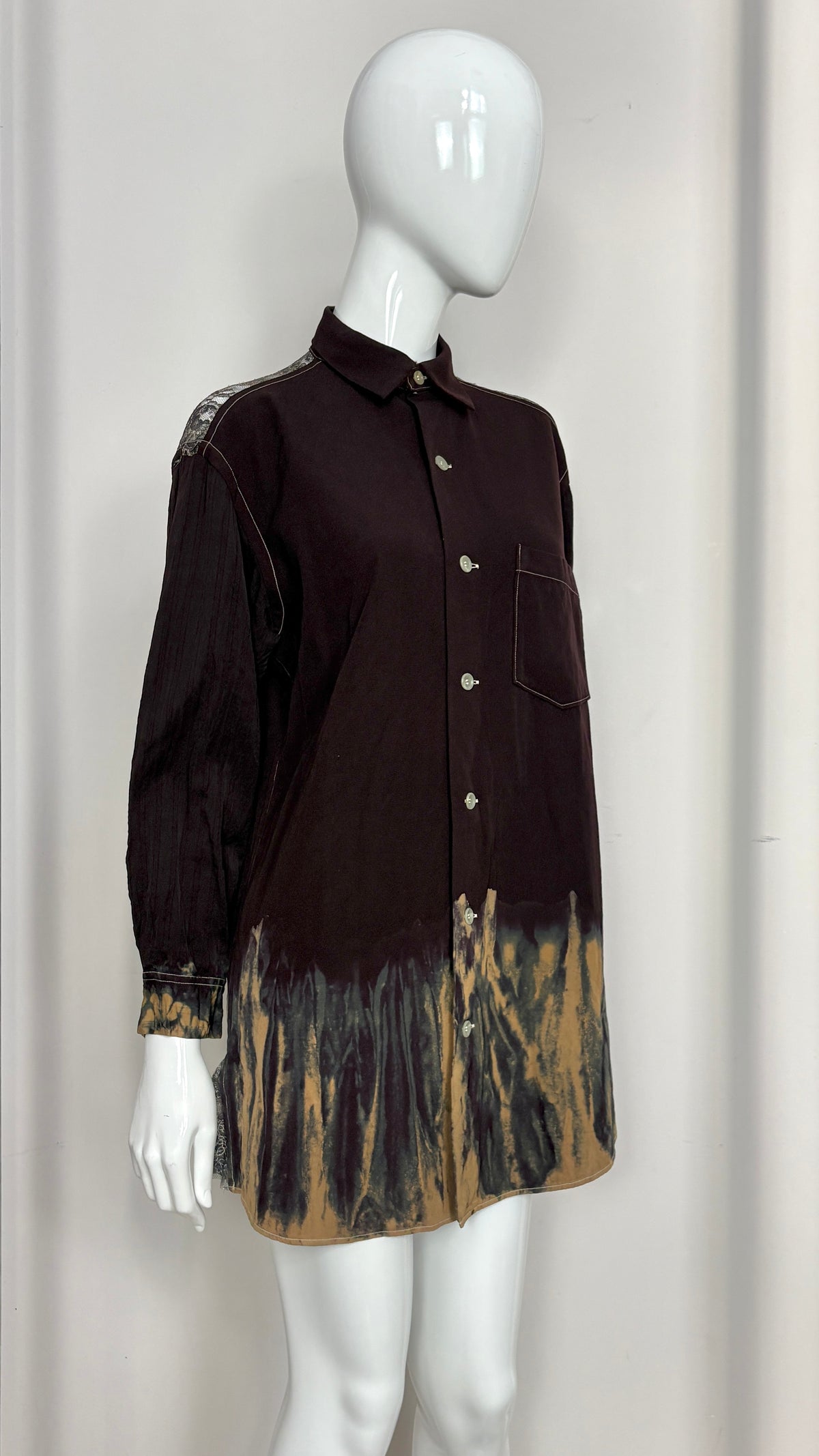 Yohji Yamamoto dip dye shirt with lace yoke