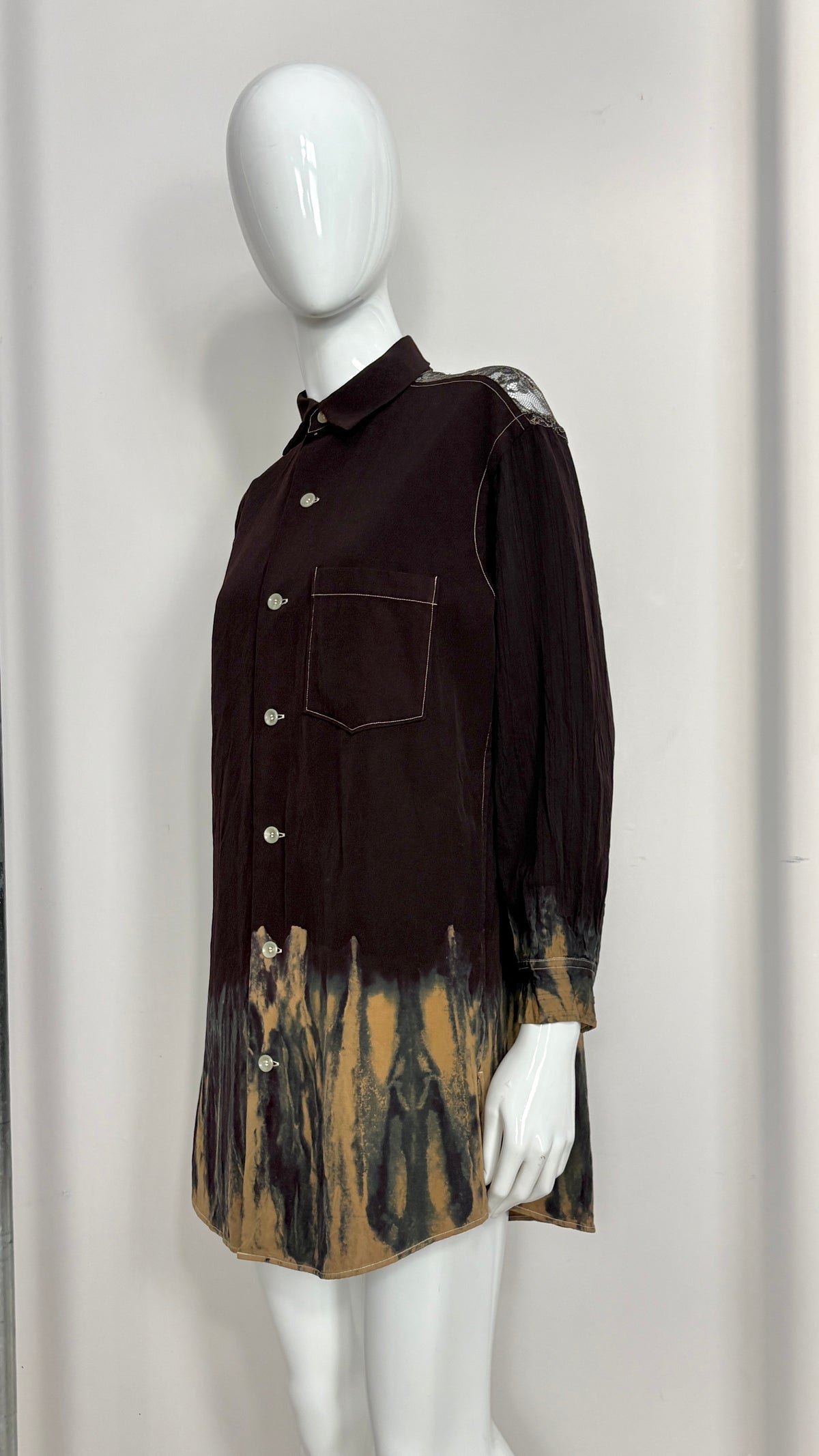 Yohji Yamamoto dip dye shirt with lace yoke