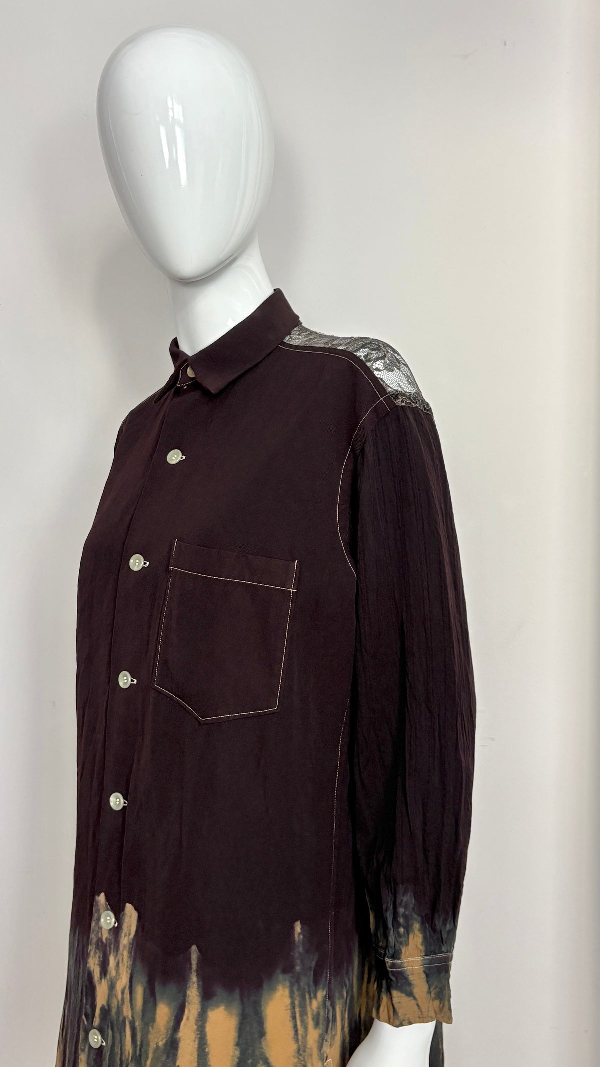 Yohji Yamamoto dip dye shirt with lace yoke