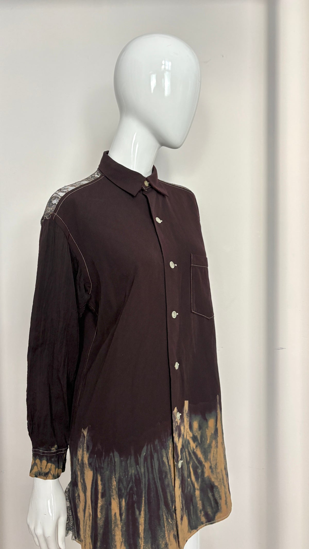 Yohji Yamamoto dip dye shirt with lace yoke