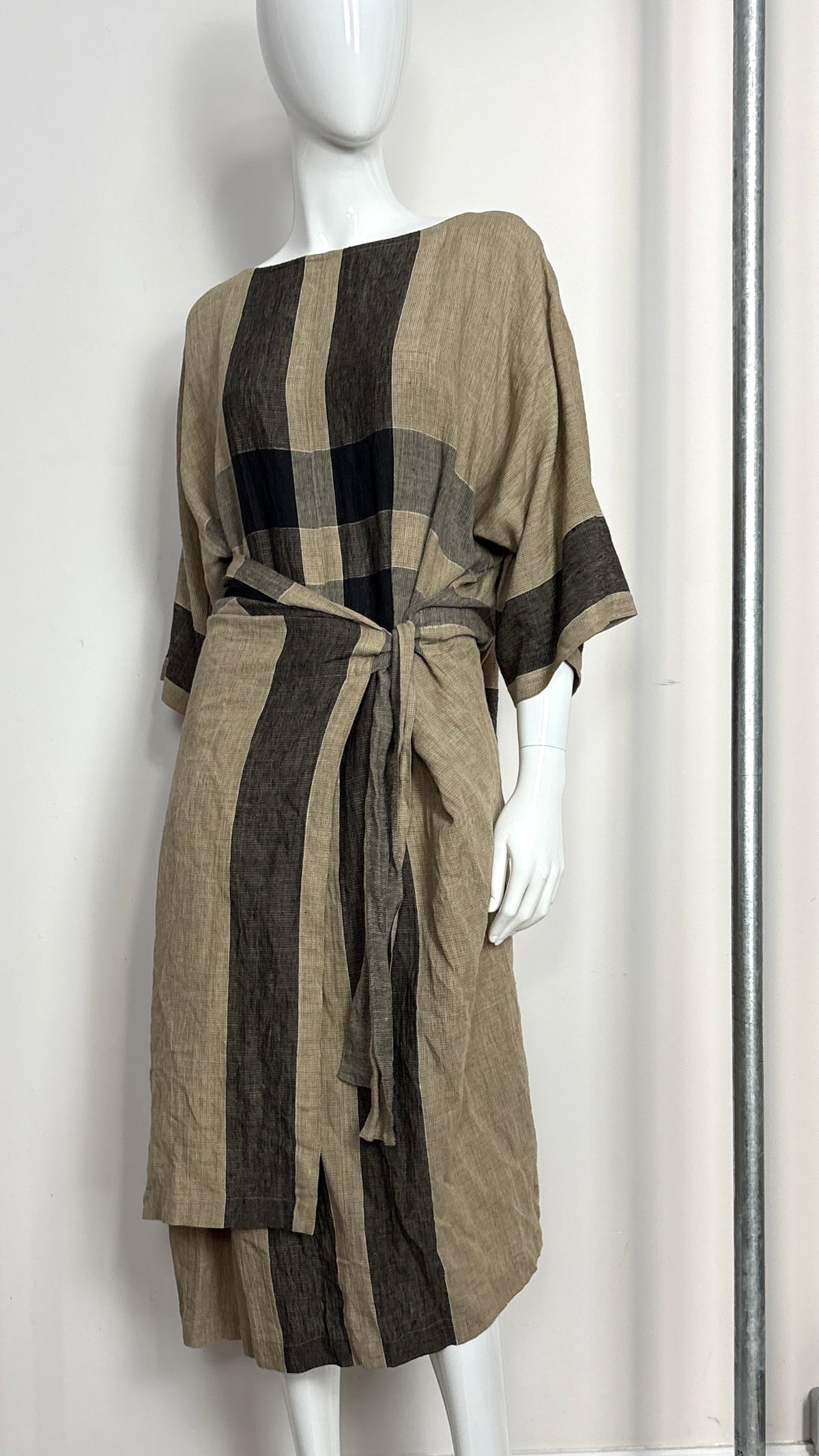 Issey Miyake plaid wrap drerss